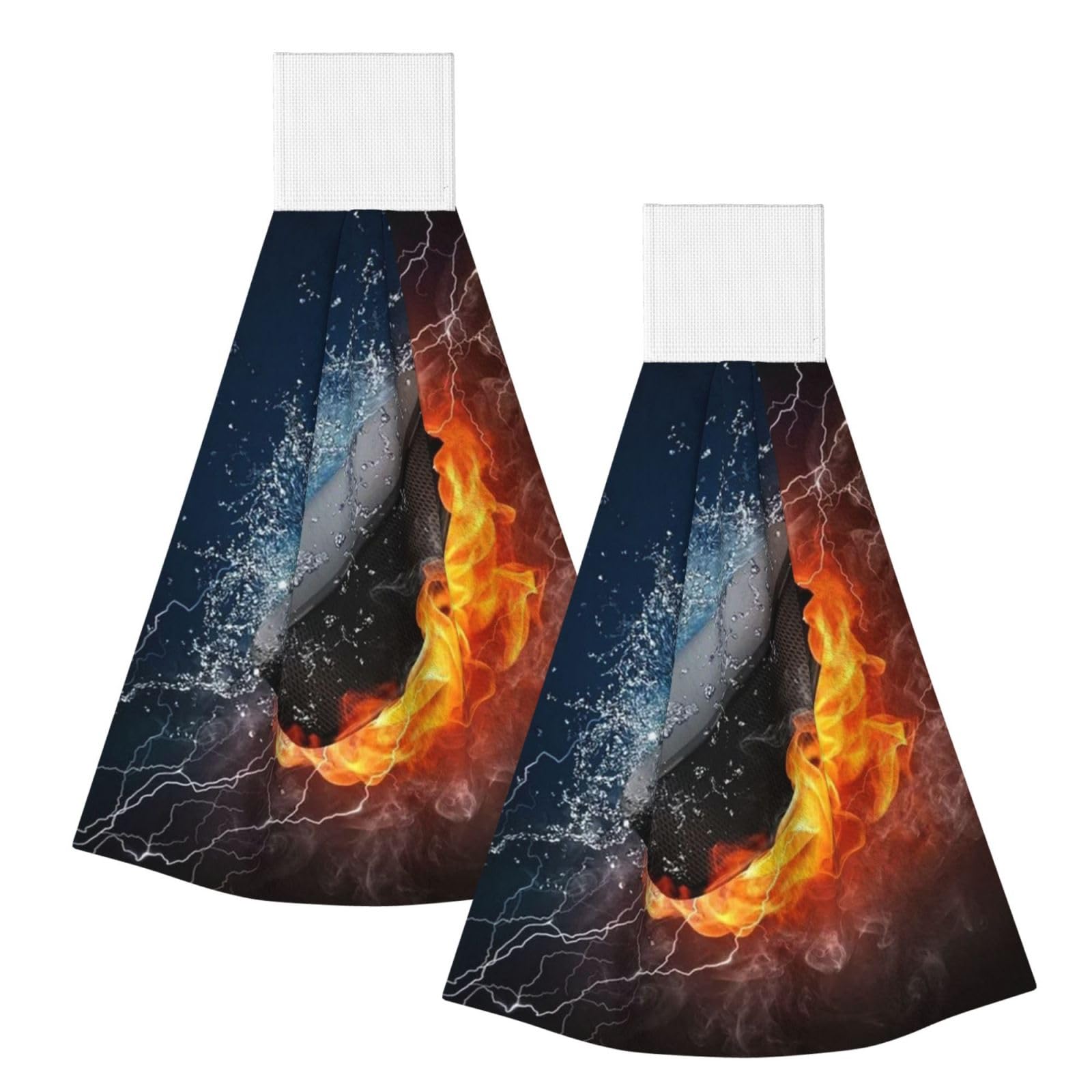 DOPKLNA Ice Hockey Fire, 2 Pcs Hanging Coral Fiber Hand Towels for Bathroom, Absorbent Kitchen Towels