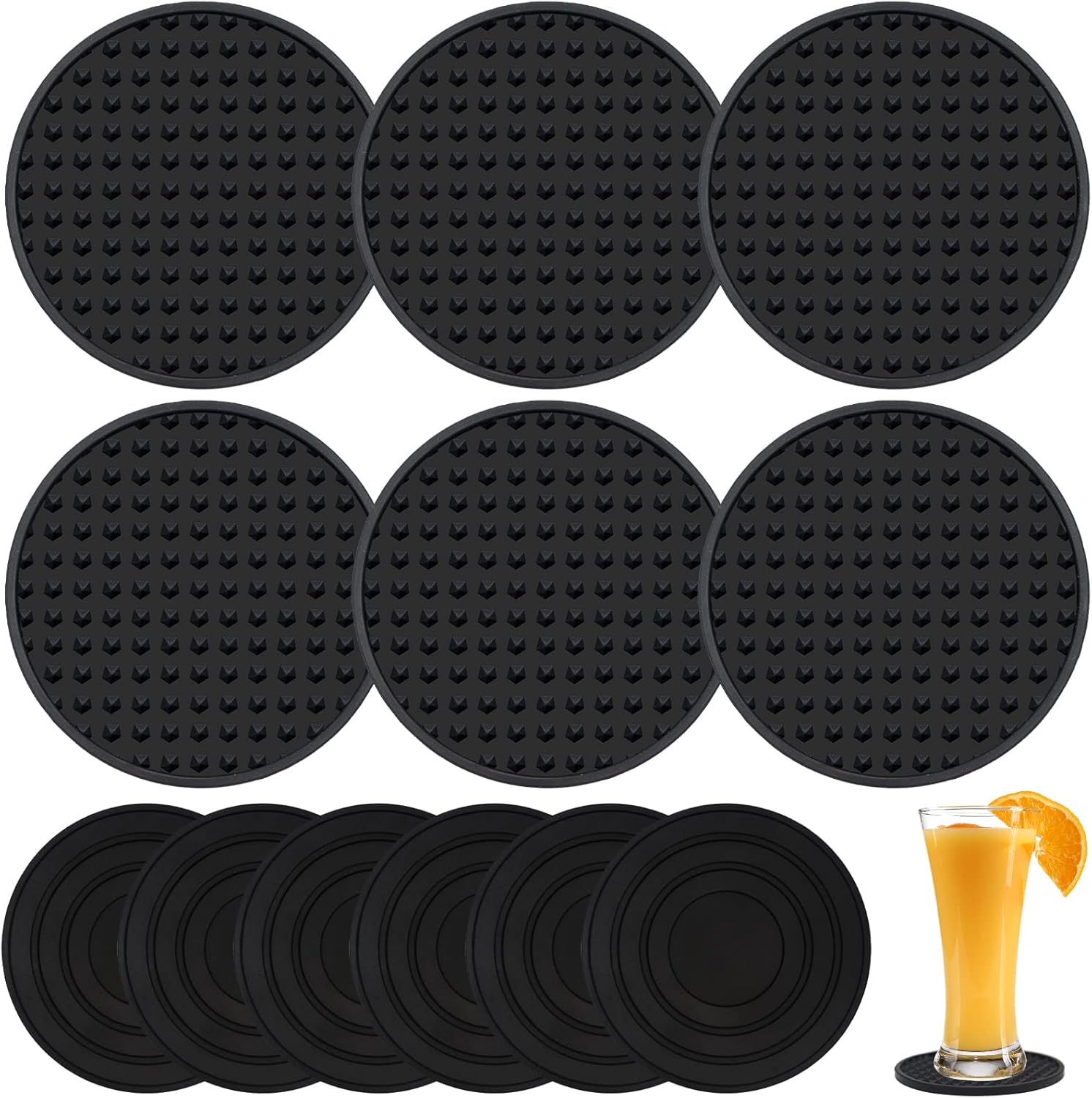 Silicone Drink Coasters Mats 12Pcs Non Slip Coasters Set AntiStick