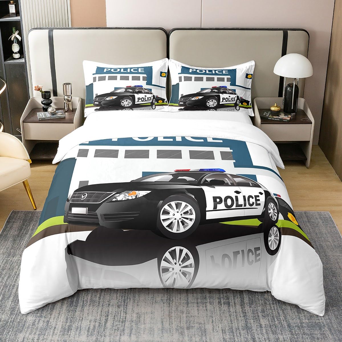 Housse de couette à motif de voiture coton respirant 140x200