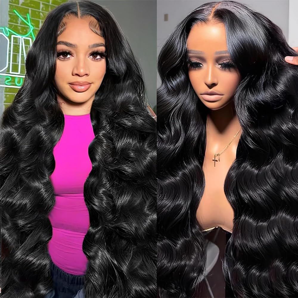 Sterly 30 Inch 13x6 Lace Front Wigs Human Hair 250% Density HD Body Wave Lace Front Wigs Human Hair Pre Plucked Wigs Human Hair for Women Gluless Wigs with Baby Hair #1 Jet Black