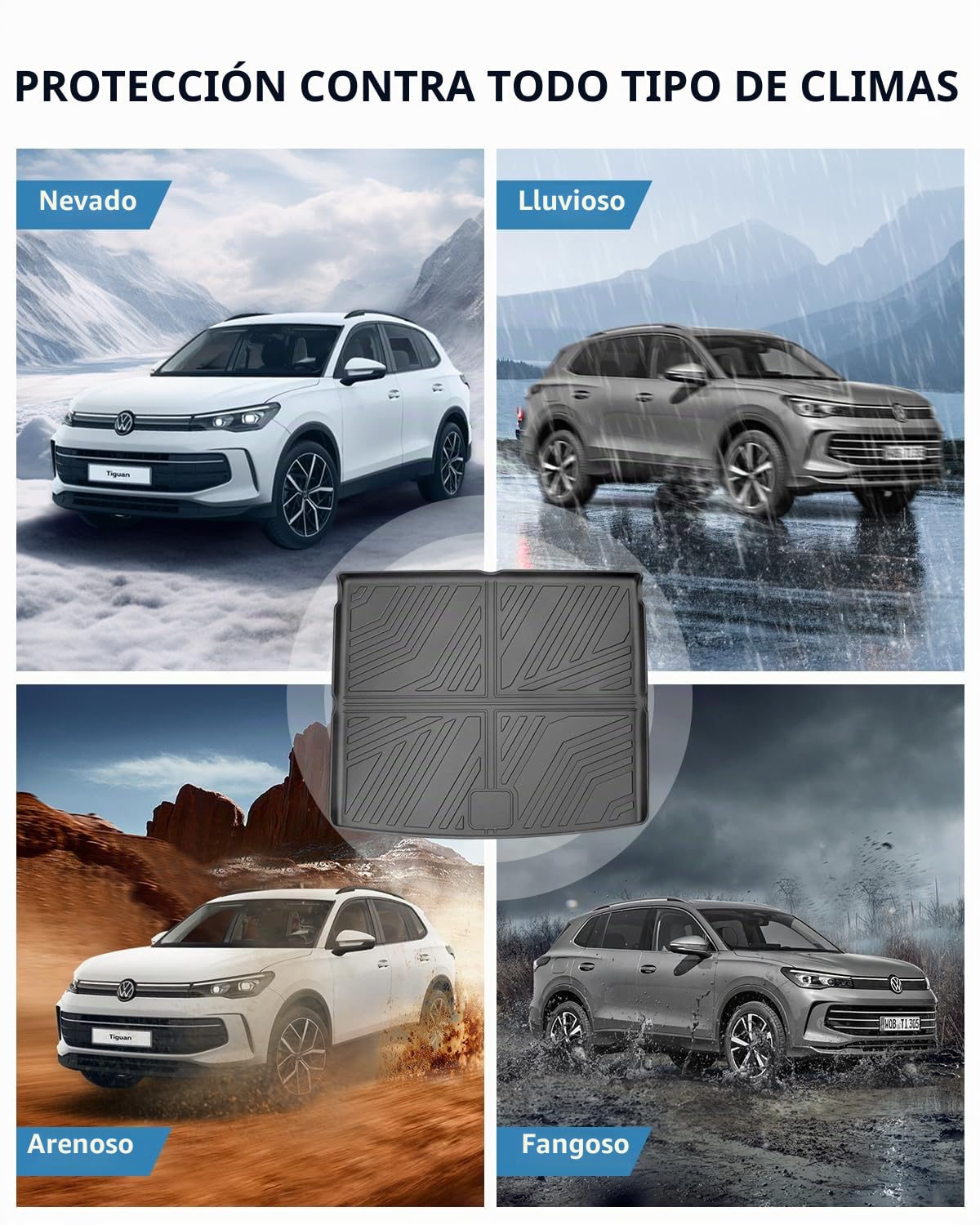 TPE Alfombrillas Maletero para VW Tiguan 3 MHEV/PHEV 2024-2026 | Alfombras Maletero Originales, Protector Maletero Antideslizantes e Impermeables, Funda Maletero con Bordes Elevados