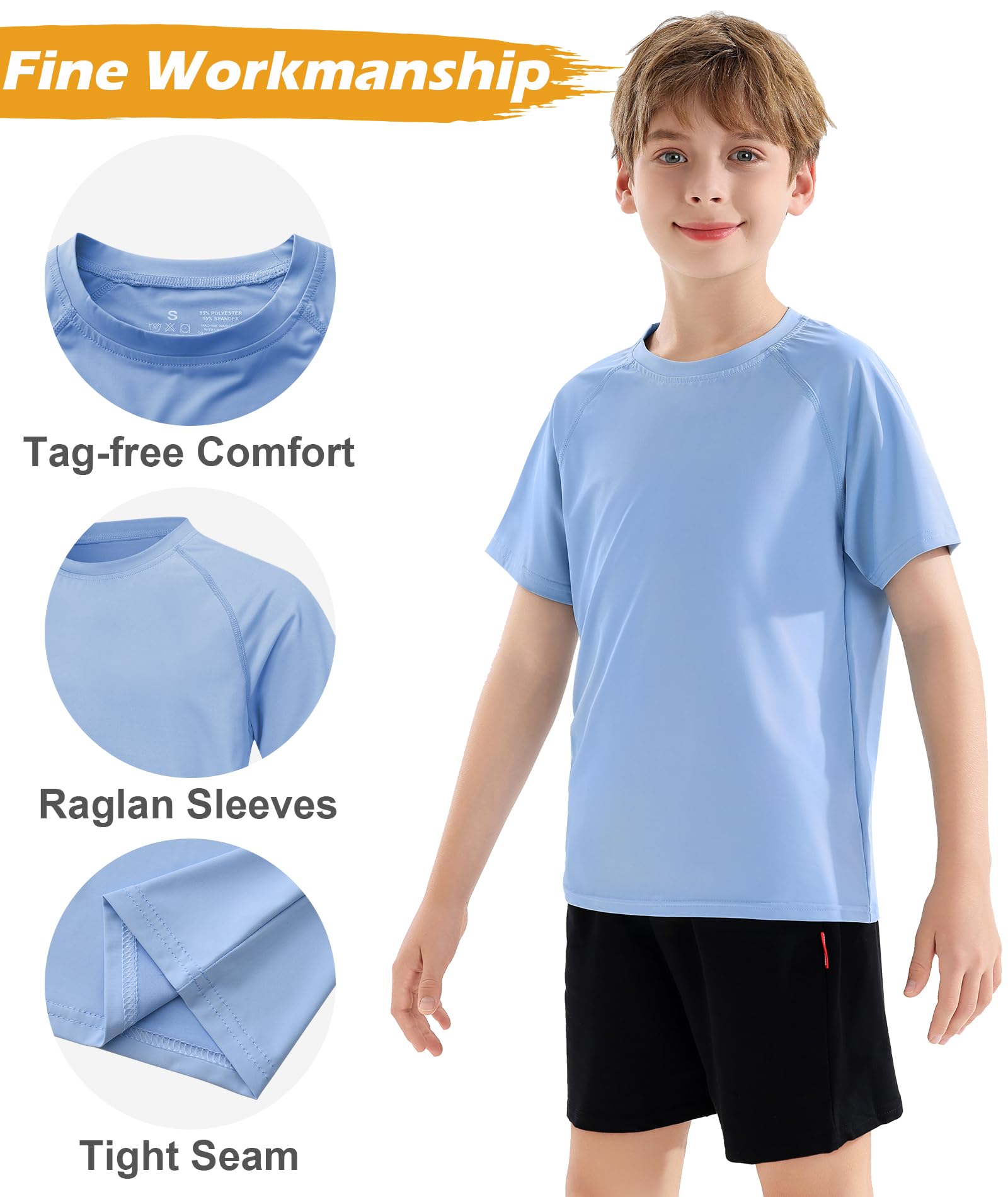 Zoofly 3 Stück Jungen Kurzarm Rashguard Shirt mit UPF 50+ Schutz Kinder UV Schwimmshirt Schnelltrocknend