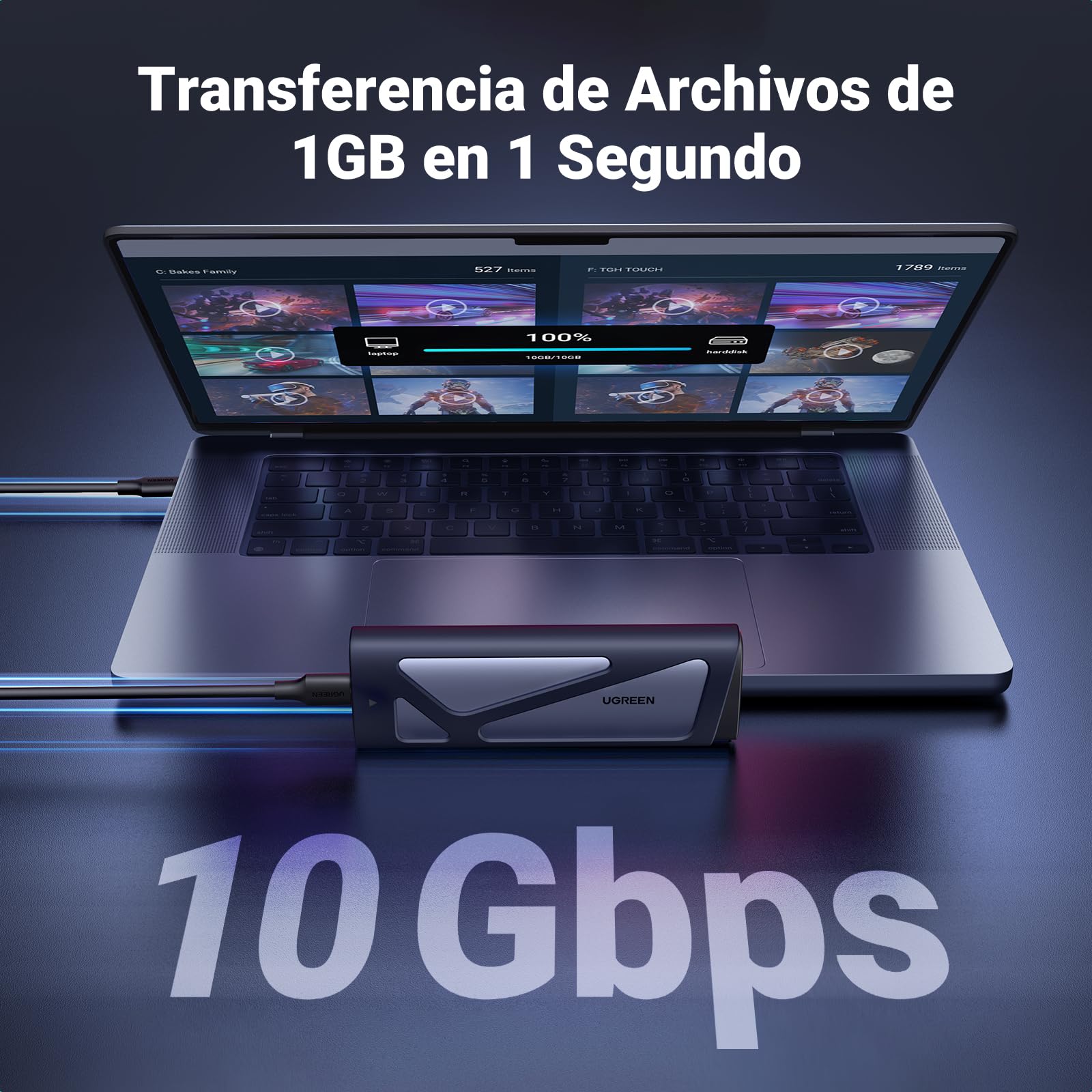 UGREEN Carcasa SSD M.2 NVME&SATA USB 3.2 Gen 2 10 Gbps, Caja para M-Key e B&M-Key Compatible con 970 EVO Plus, 760P y más