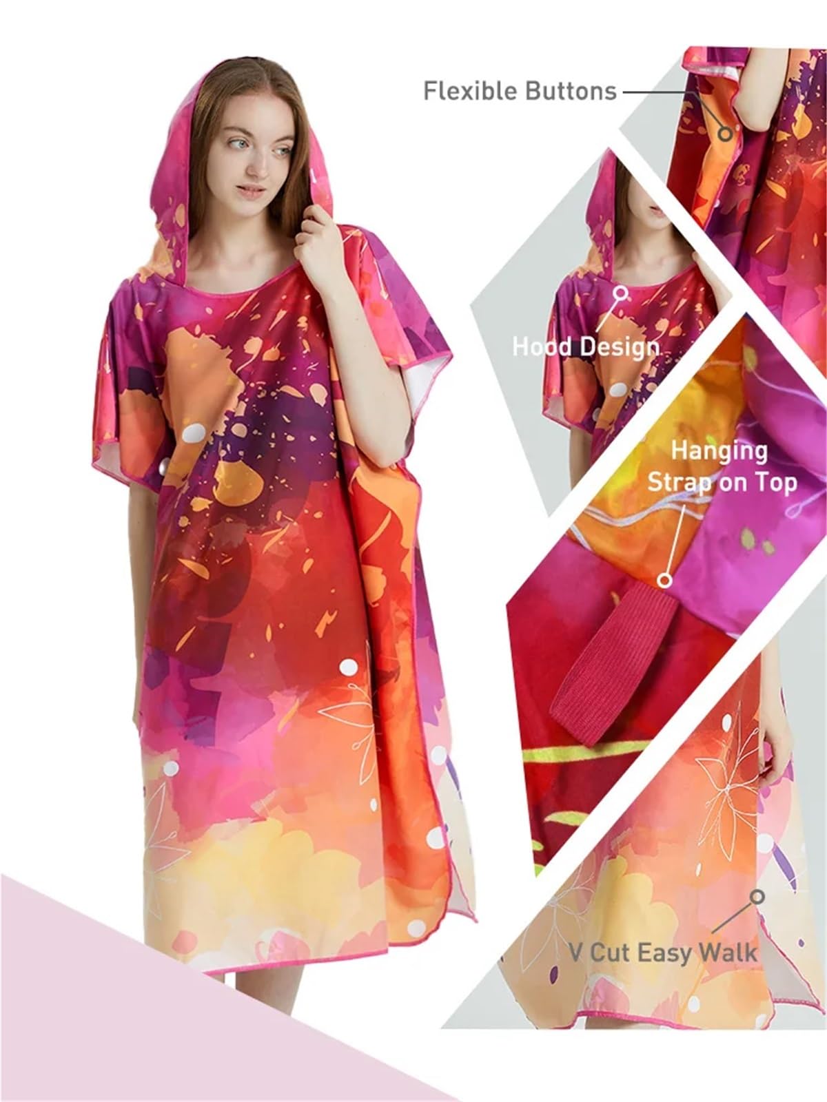 Poncho da surf, asciugamano ad asciugatura rapida, con cappuccio, accappatoio spiaggia in microfibra, poncho for cambiarsi, for adulti Poncho da Spiaggia