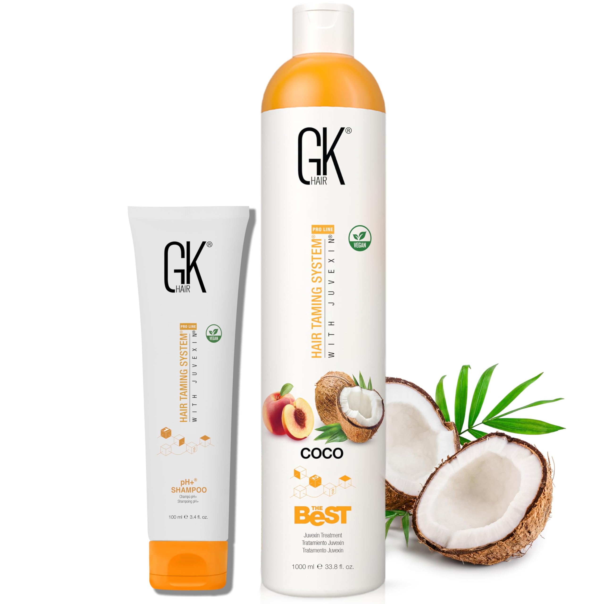 GK Hair Kit Professionale Cheratina Lisciate 2 Fasi – Shampoo pH+ Clarificante 100ml + The Best Keratin Smoothing Treatment 1000ml – Anti Crespo 3-5 Mesi – Uso Salone