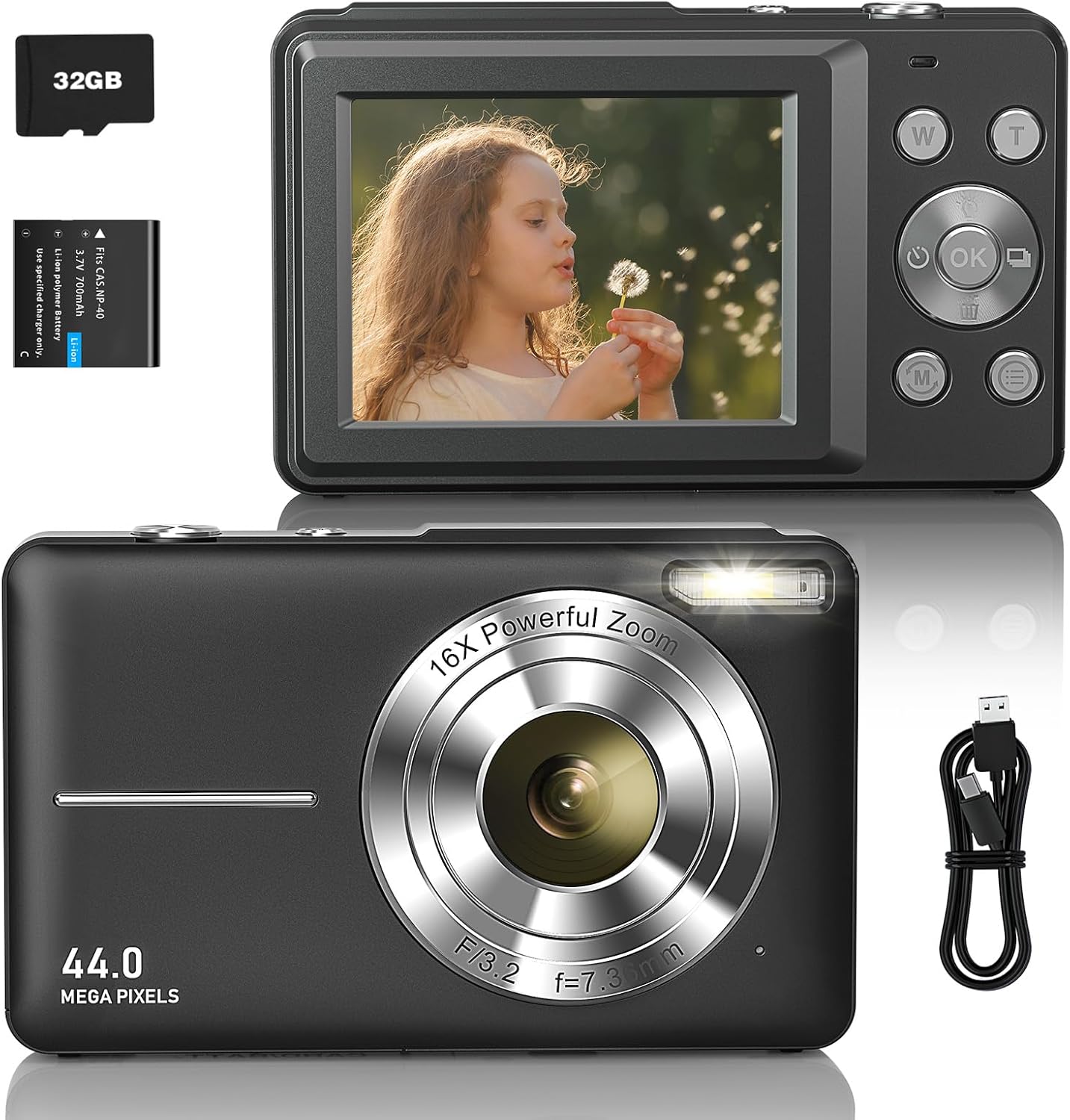 Sevenat digital camera photo camera FHD 1080P 44MP camera digital camera 16X digital zoom compact simple portable digital camera for children seniors girls beginners teenagers students