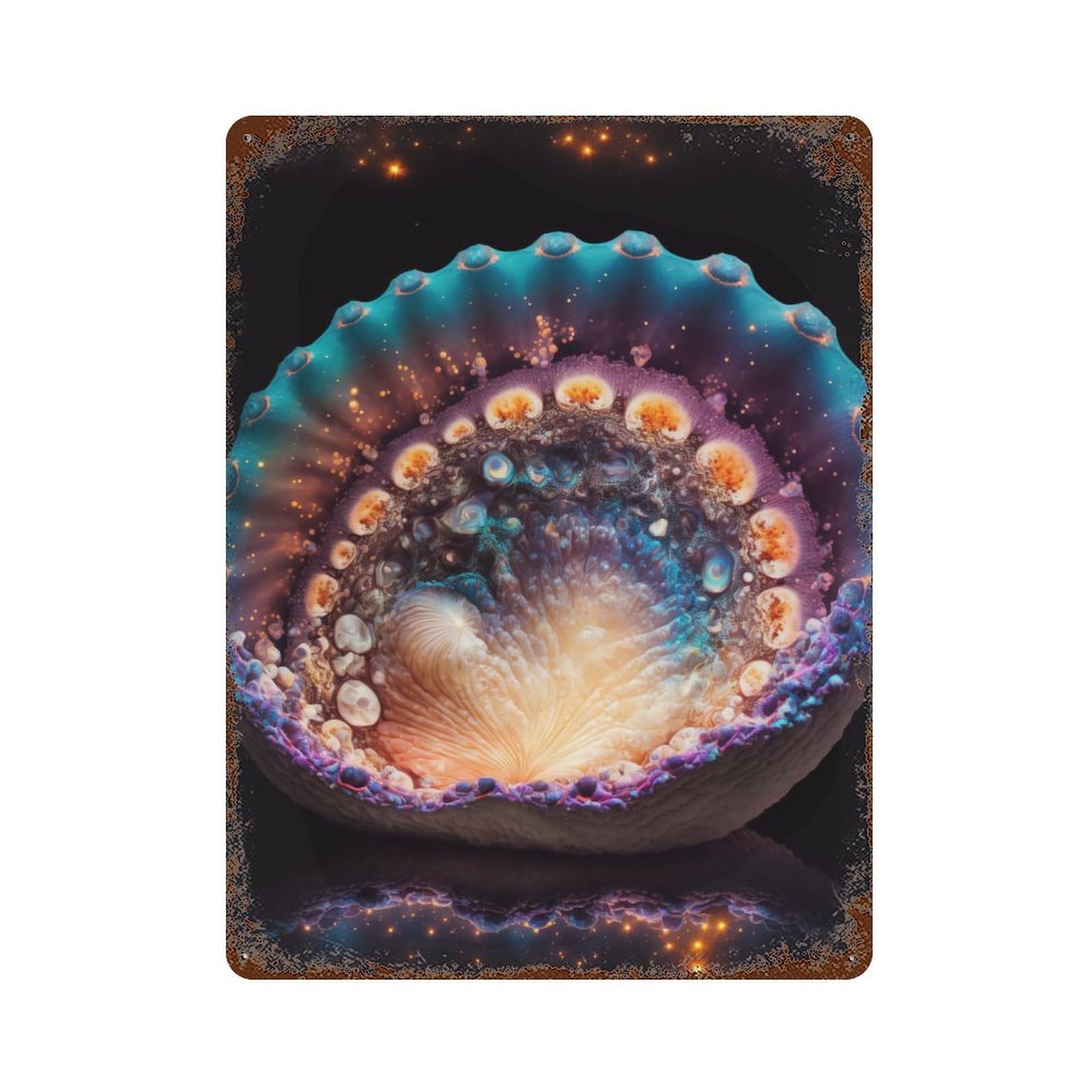 Galactic Clam 15.7"x11.8" Rust Effect Tin Sign, Rustic Home Decor for Office, Studio And Wall Decor