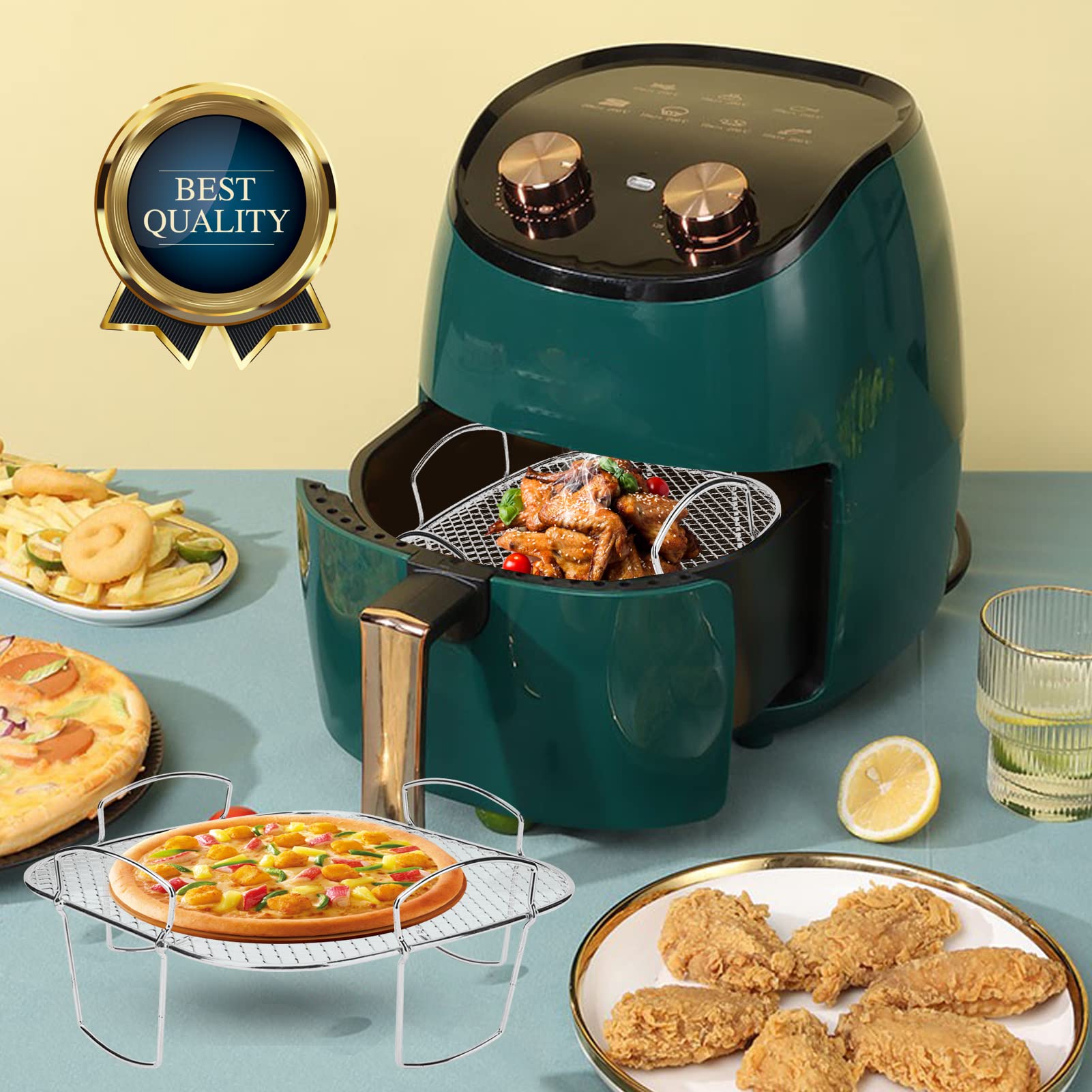 Cesta para freidora de aire para horno Nuwave, cesta de parrilla de acero inoxidable, juego de cesta de malla antiadherente, bandeja para freidora de aire, cesta para asar