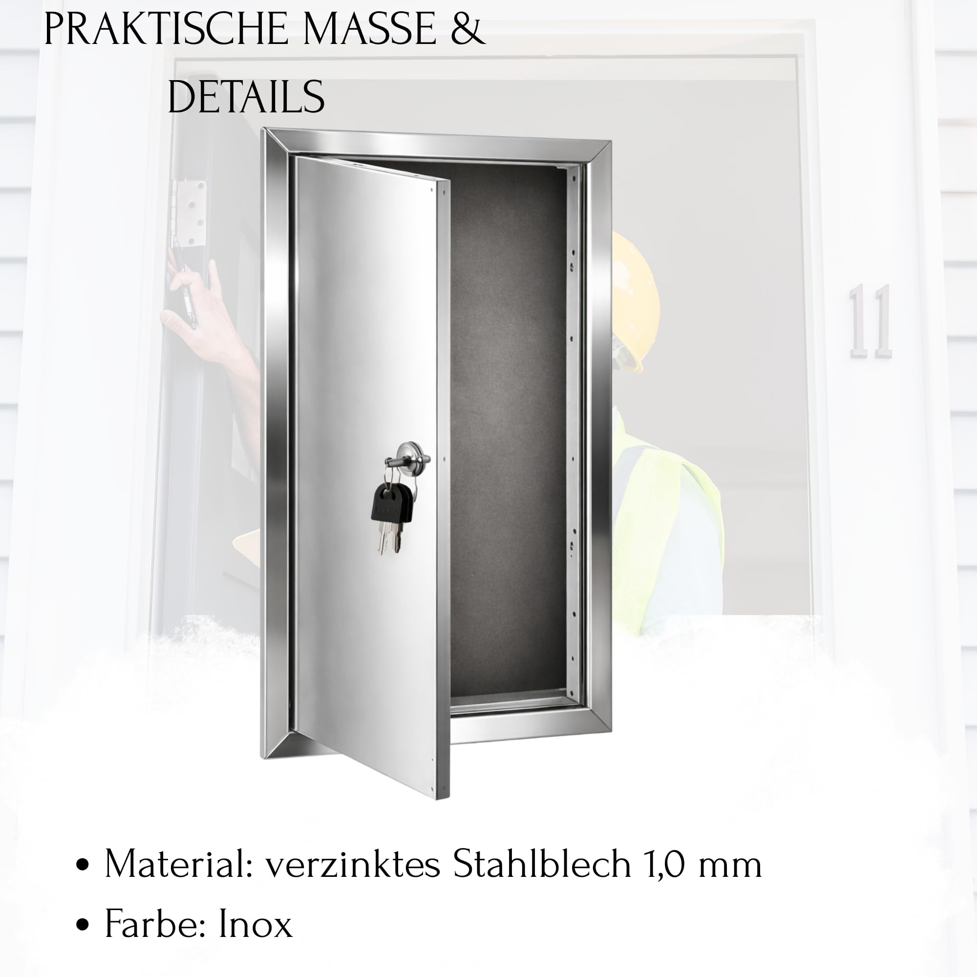 TMALASER Drzwi rewizyjne metalowe 80 x 80 cm Stal nierdzewna – klapa rewizyjna INOX 800 x 800 mm, zamek z kluczem - drzwi inspekcyjne do ścian karton-gips