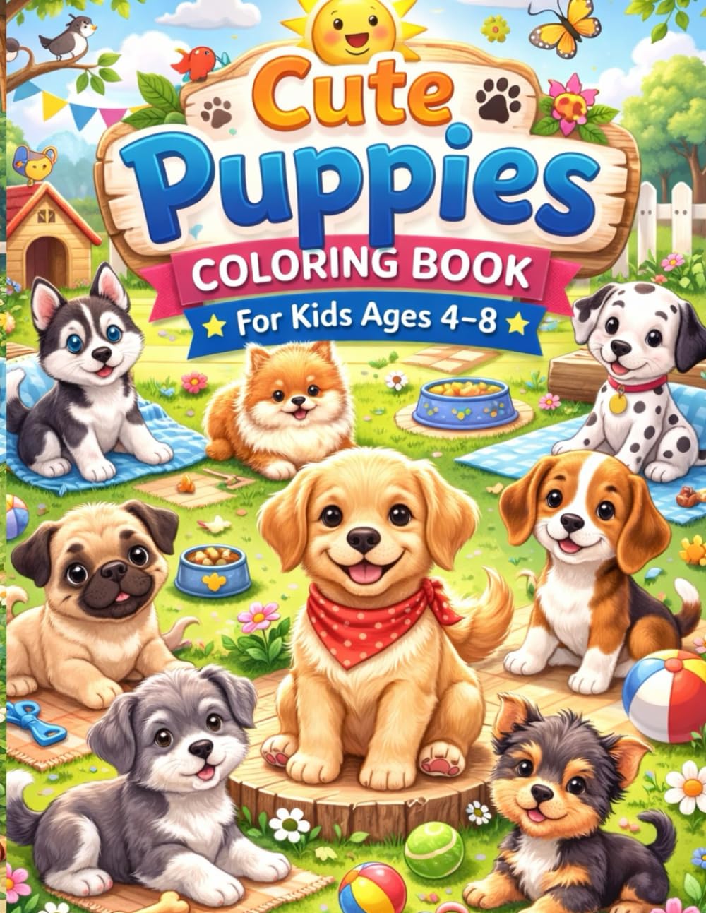 Cute Puppies Coloring Book for Kids Ages 4–8: Adorable Playful Puppies