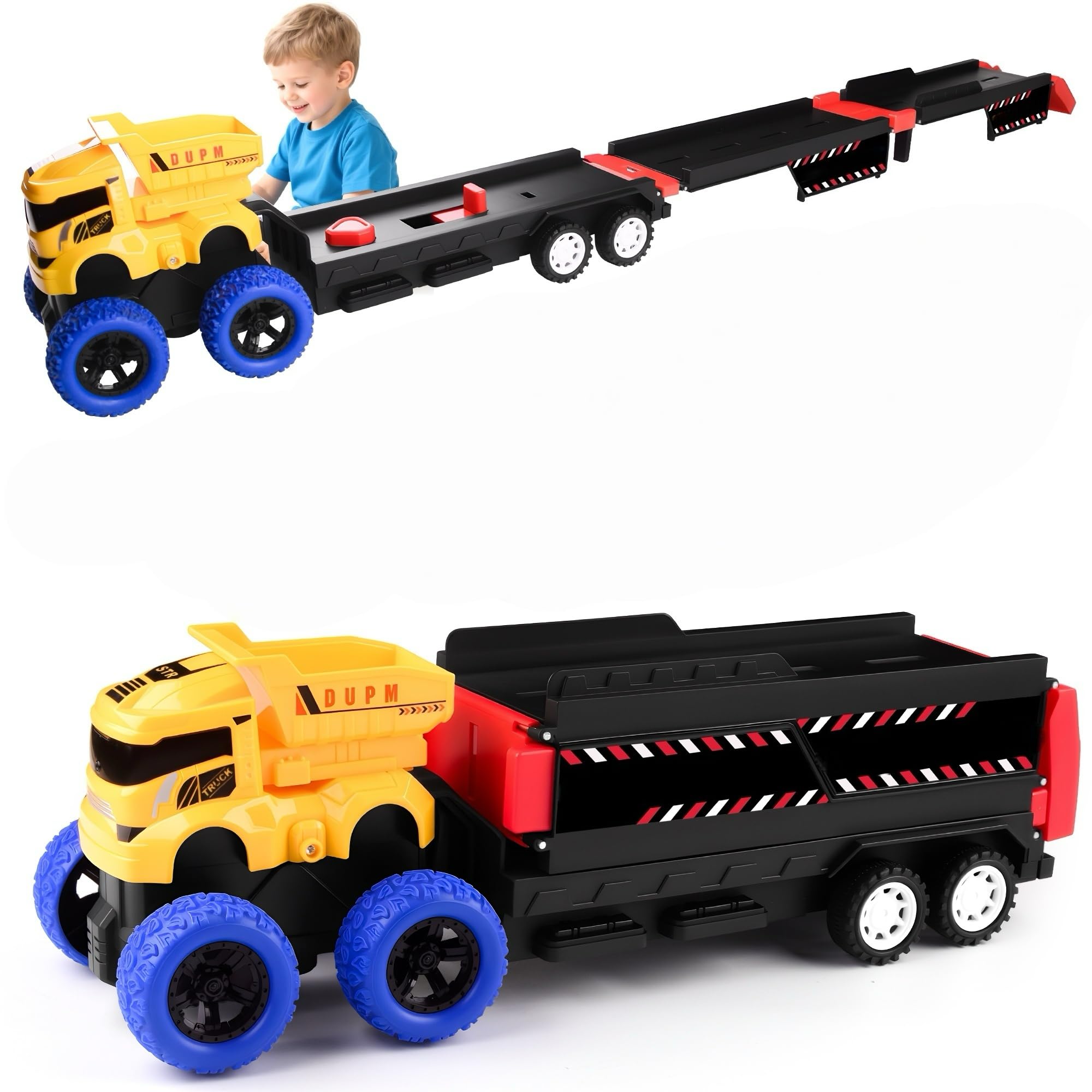Havnidy Construction Truck Toy Cars for 3-10 Year Old Boy Gifts, Folding Race Car Track Toy, Transporter Toy Truck Presents for Birthday Christmas