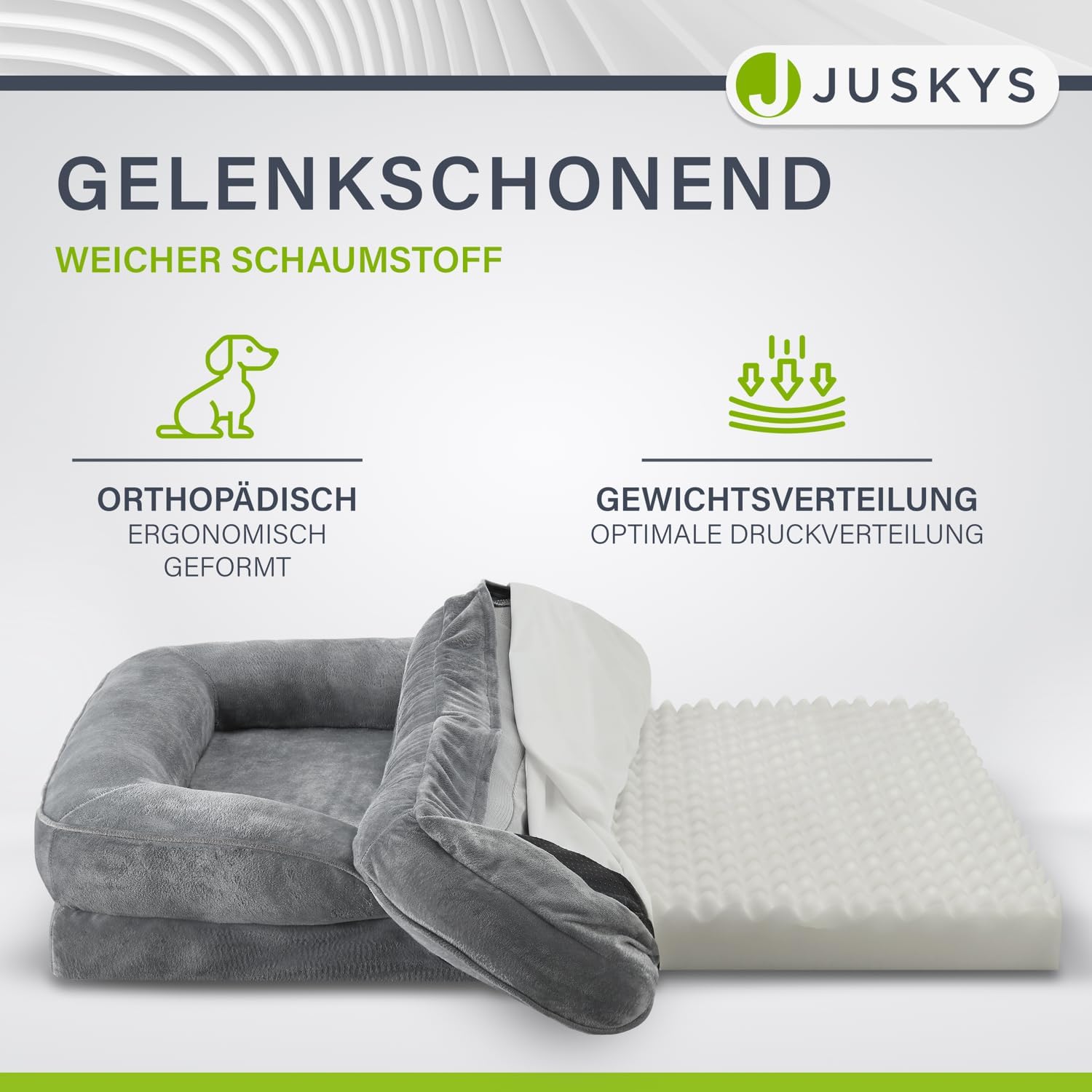 Juskys Hundebett Sheena XL orthopädisch, waschbar & rutschfest - 105 x 82 x 17 cm - Hundesofa flauschig große Hunde Grau - Haustierbett Hundesofa