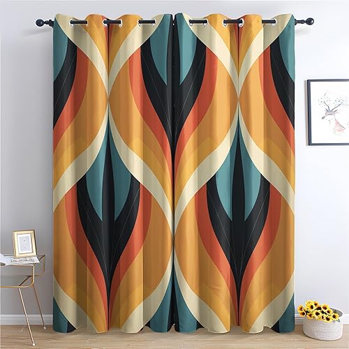 Cortinas opacas con ondas retro de 84 pulgadas de largo, cortinas modernas de mediados de siglo para decoración de dormitorio, cortinas de ventana