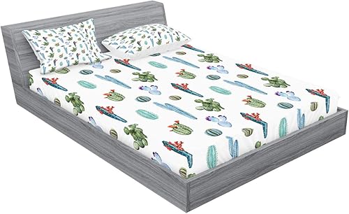 Miniatura 59 de Ambesonne Juego de sábanas bajeras y fundas de almohada con diseño de gato durmiendo en luna creciente, estrellas, sueños nocturnos, juego de ropa