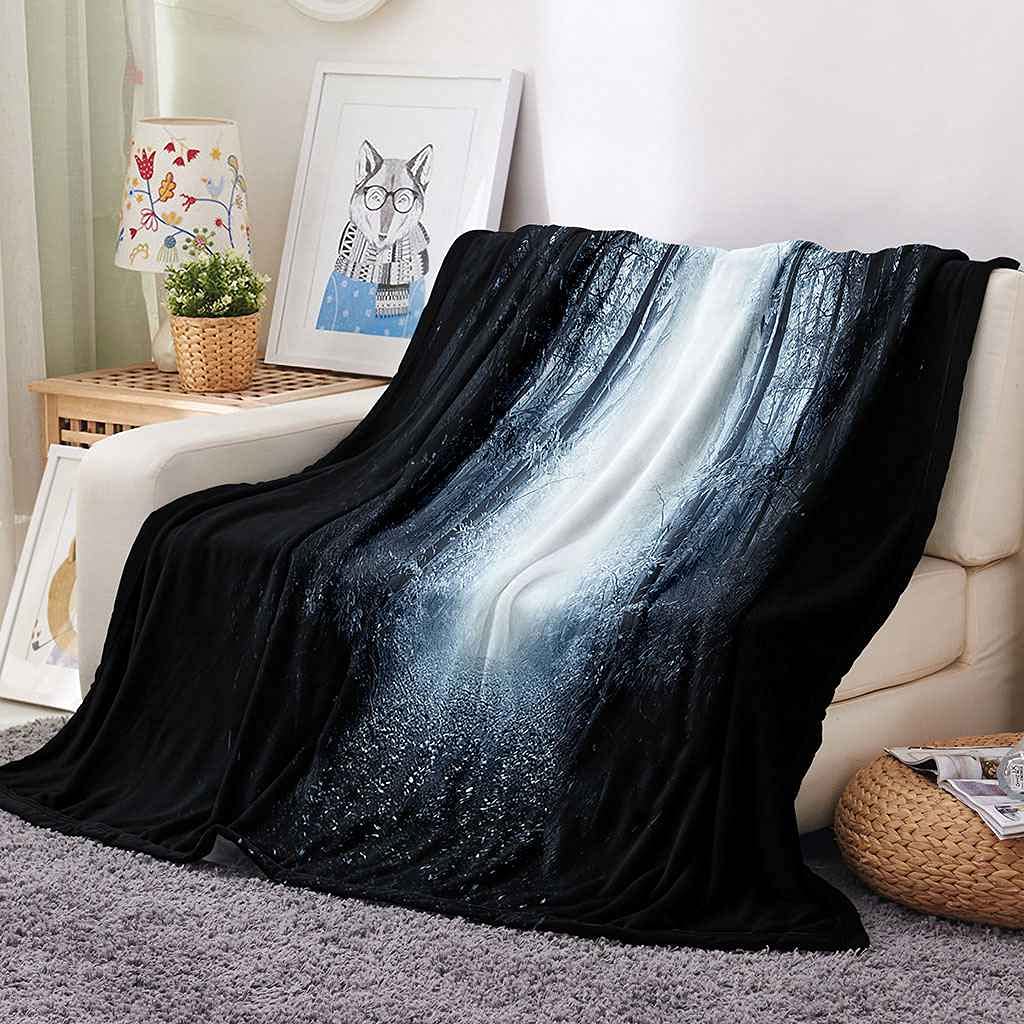 Couverture flanelle de luxe motif 3D forêt nuit plaid canapé microfibre premium