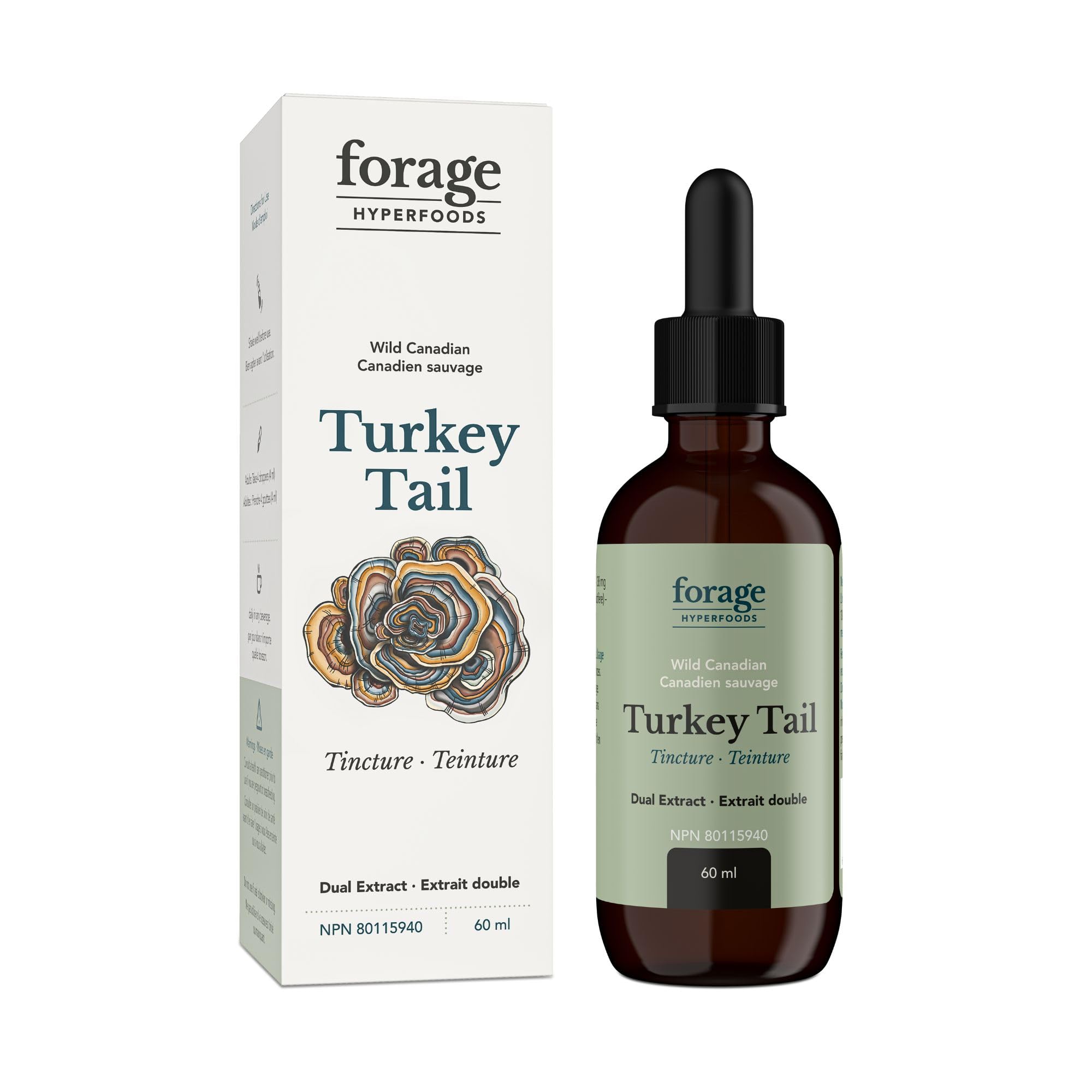 Turkey Tail Mushroom Tincture, Mushroom Vitamins for Immune System and Gut Health Support, Dual Extract, Original, 60 ml