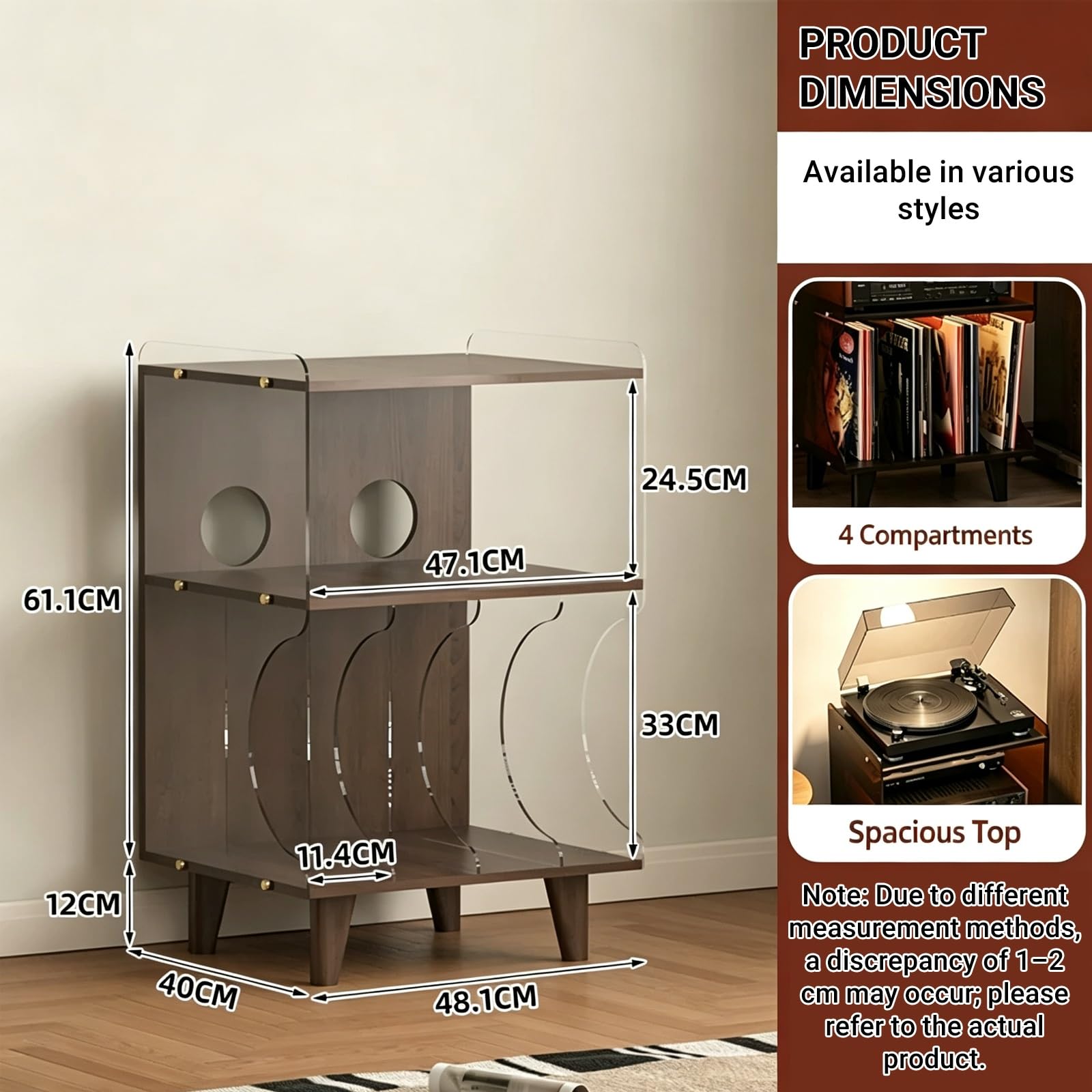 Mobile Vinili in Legno 3 Livelli, Supporto Giradischi, Scaffale Audio. | Mobile Giradischi con Porta CD Album, Scaffale Espositivo Soggiorno Camera.(Black1)