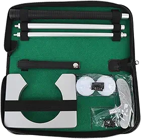 Conjunto de taco de golfe portátil Outdoorm em liga de zinco e alumínio, ajustável, para prática de golfe com a mão direita, com copo para buraco e bolas para uso interno e