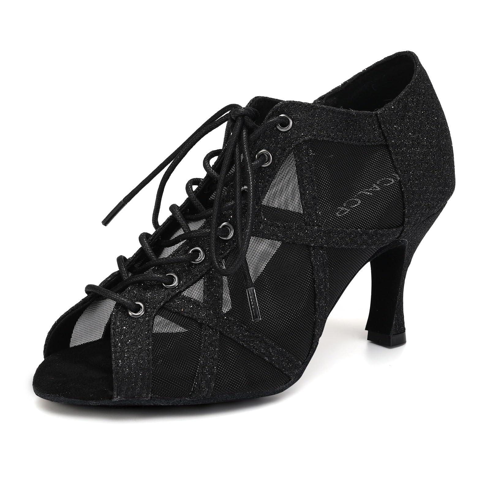 YCALCP Women's Latin Salsa Dance Shoes Lace-up Ankle Boots Open-Toe Wedding Party Practice Ballroom Dancing Heels, QRX-X526-Black-7.5, US 7.5