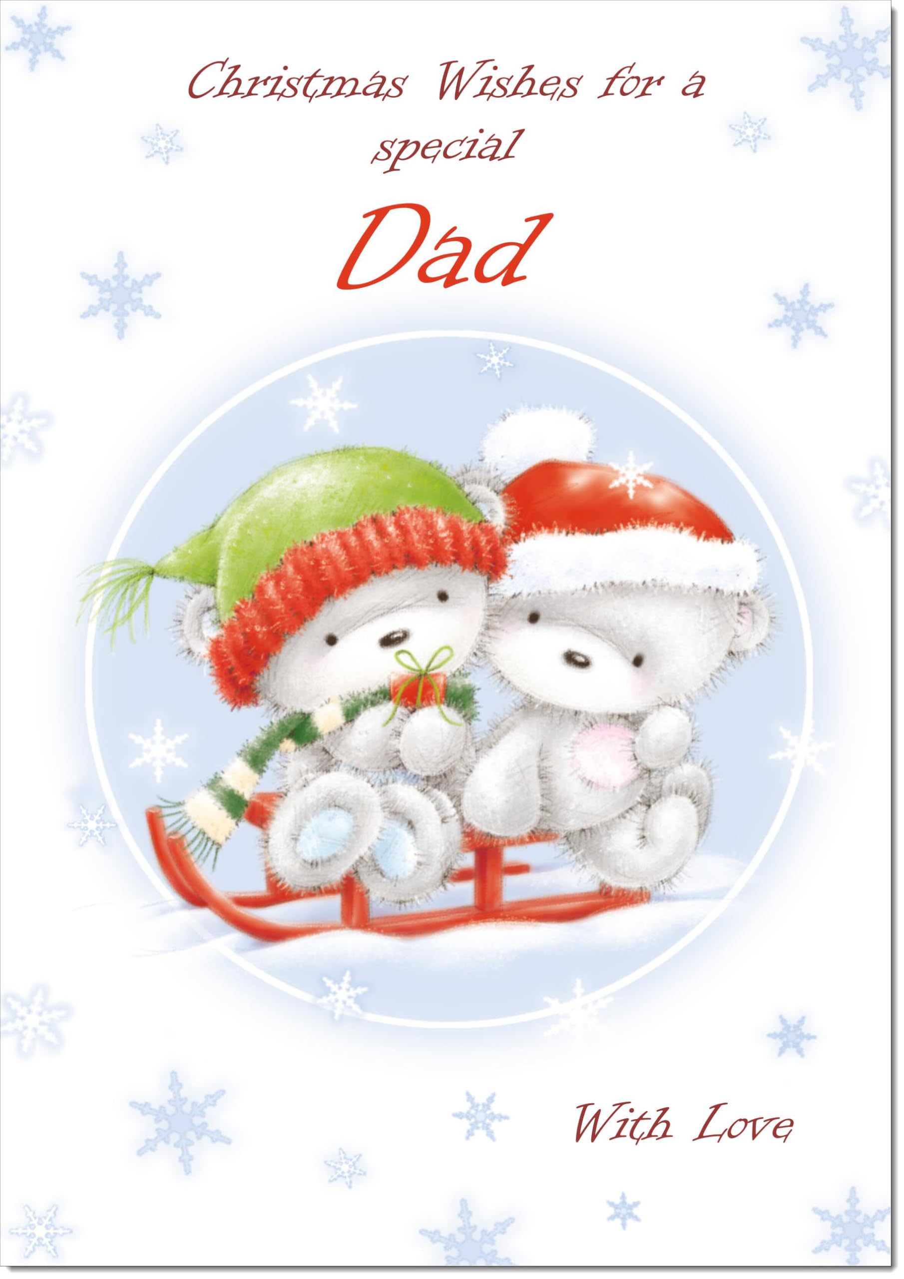doodlecards Dad Christmas Card Cute Bears on Sled Large A4 Size Christmas Card for Dad with Plain Envelope — image 1