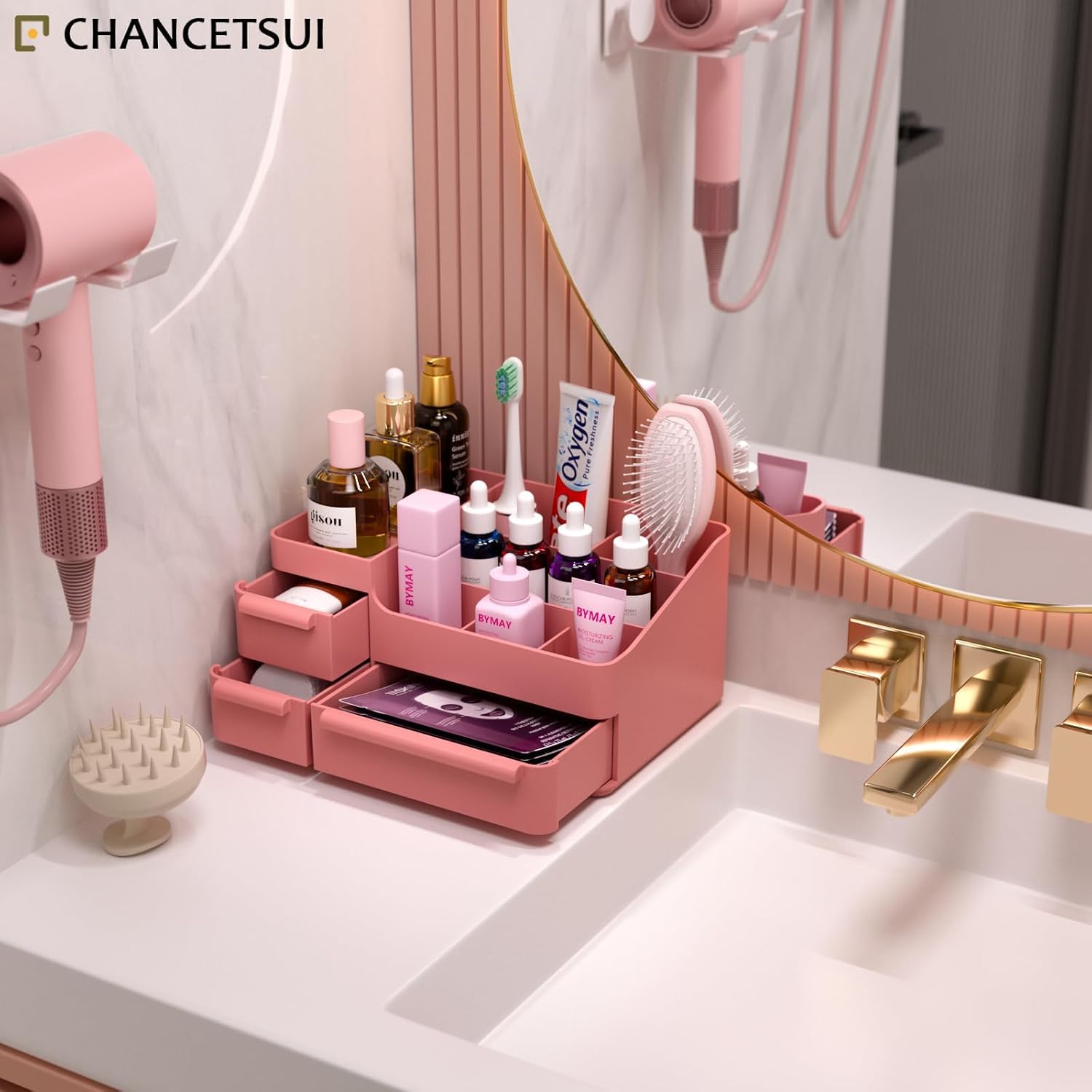Organizer per trucchi per vanità, scatola per esposizione del piano di lavoro del bagno, contenitore impilabile per cosmetici per gioielli accessori per capelli bellezza prodotti per la cura della