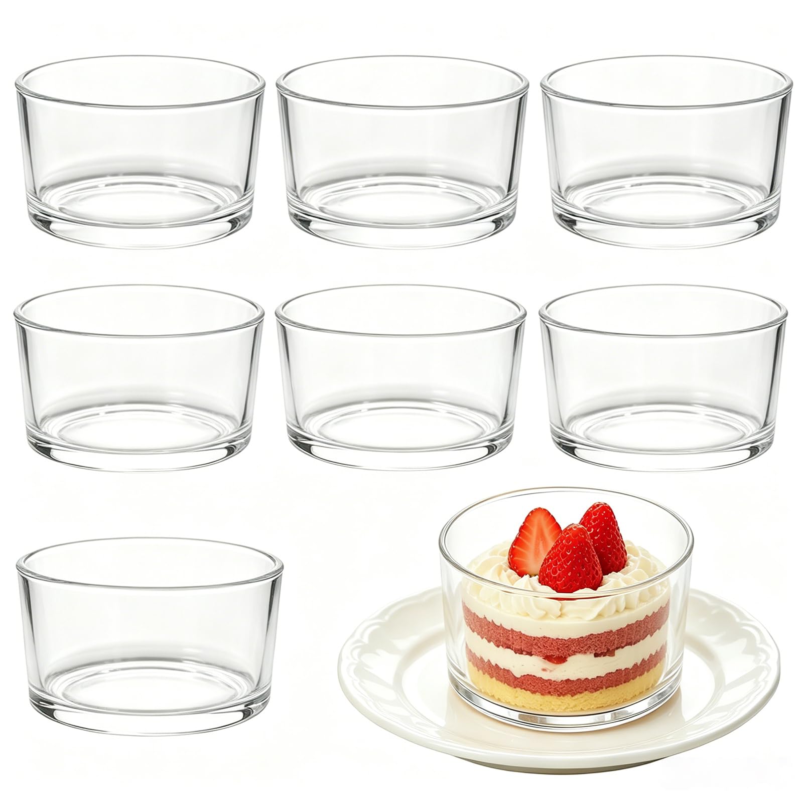 Przezroczyste szklanki deserowe 200 ml, zestaw 8 sztuk, kubki do lodów na desery, małe miseczki deserowe ze szkła, do tiramisu, panna cotta, lodów, budyniu, jogurtu musli, dżemu i słodkich potraw