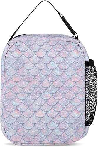 Miniatura 3 de Escamas de pescado con purpurina con textura de cola de sirena, bolsa de almuerzo reutilizable, bolsa portátil para hombres y mujeres