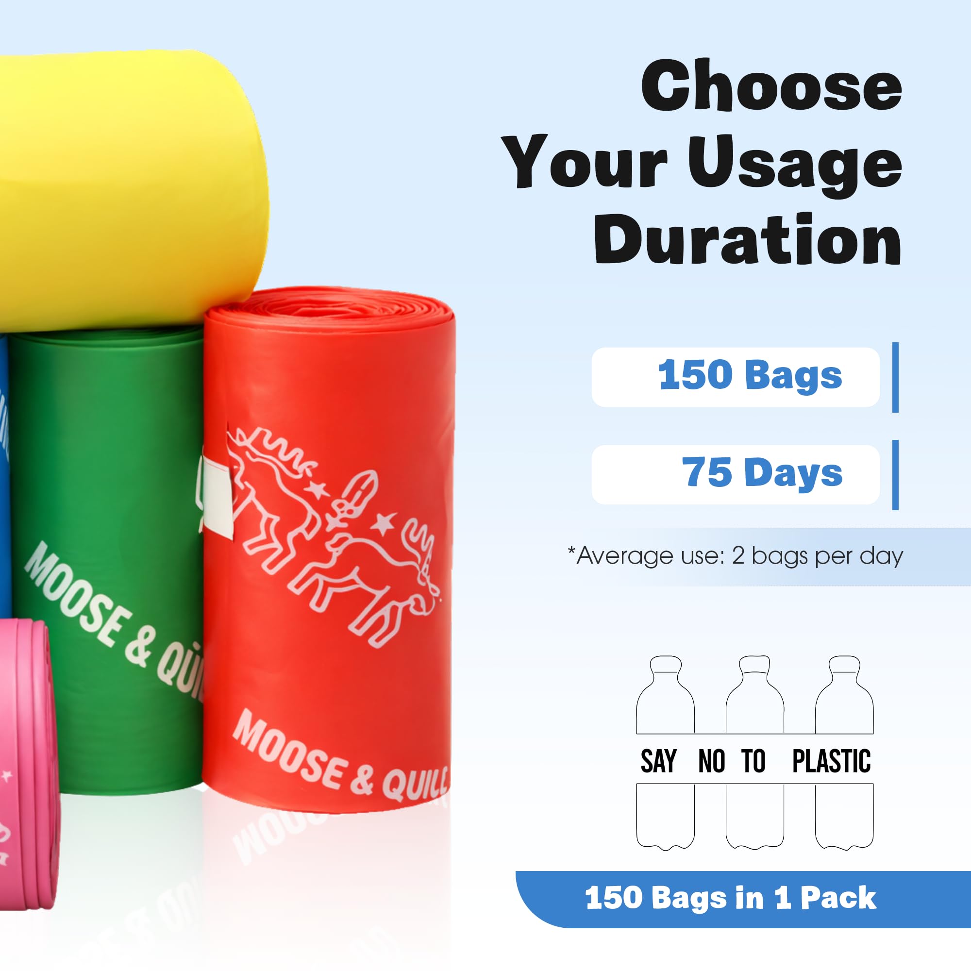 MOOSE & QUILL Compostable Dog Poop Bags – 150 Bags | Extra Thick, Leak Proof & Strong | Eco-Friendly Pet Waste Bags Safe for Soil, Plants & Animals | Biodegradable Dog Waste Bags for Easy Clean-Up | 3