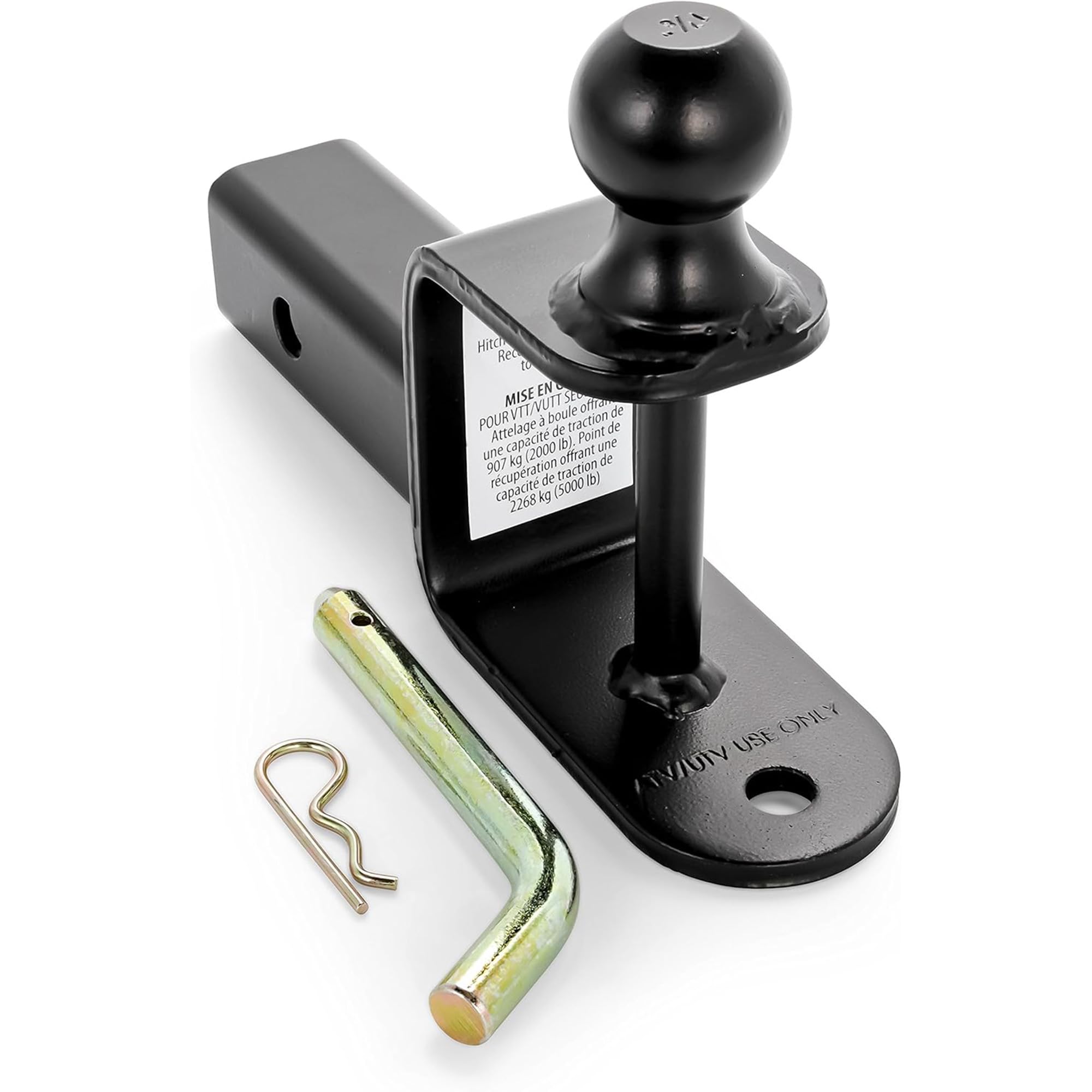 Black Boar, Multi-attacco per UTV e ATV, con sfera di traino da 5,7 cm, codolo di 3 cm, codolo (L) da 15 cm, supporta fino a 907 kg, da utilizzare con rimorchi, cinghie di traino e altri accessori per