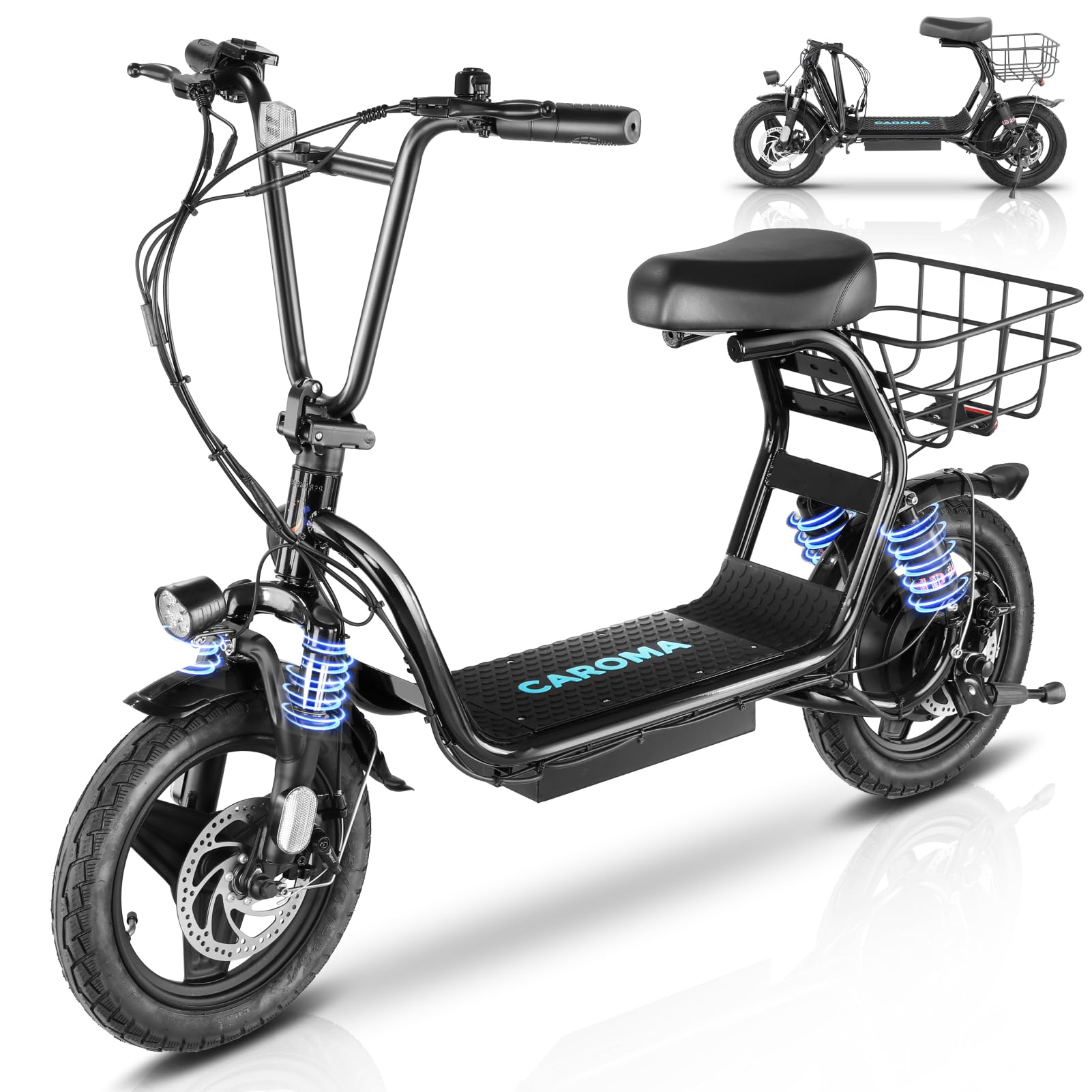 Caroma Electric Scooter with Seat, 500W/819W/870W Peak Motor, 15/25/30 Miles Range, 20Mph Top Speed, Foldable Electric Scooter for Adults, 14