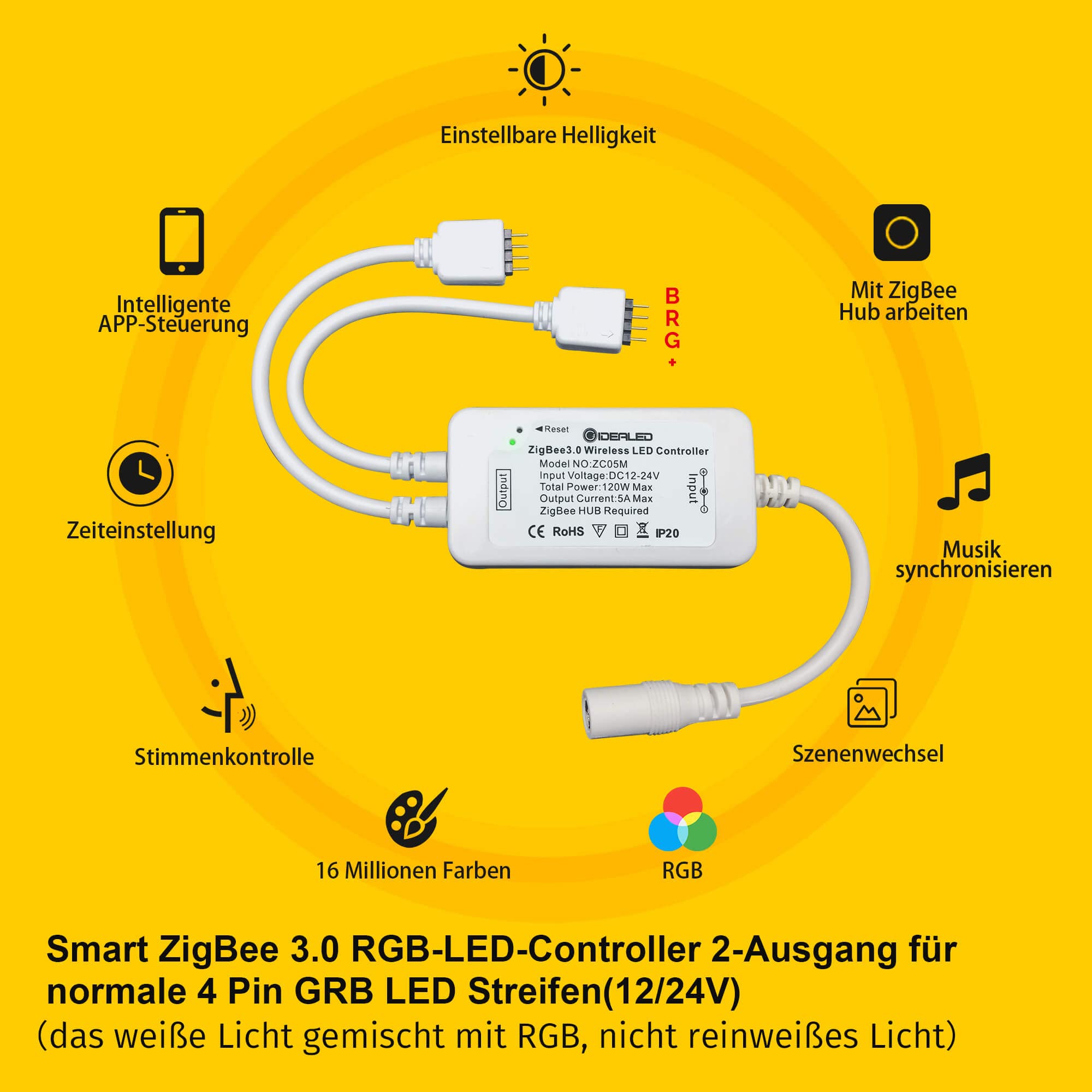 ZigBee RGBW Striscia LED Smart Dimmerabile, 10 m, ZigBee 3.0 Controller funziona con Hub Bridge Echo Plus per APP/Alexa, controllo vocale RGB bianco caldo RGBWW, strisce LED per illuminazione