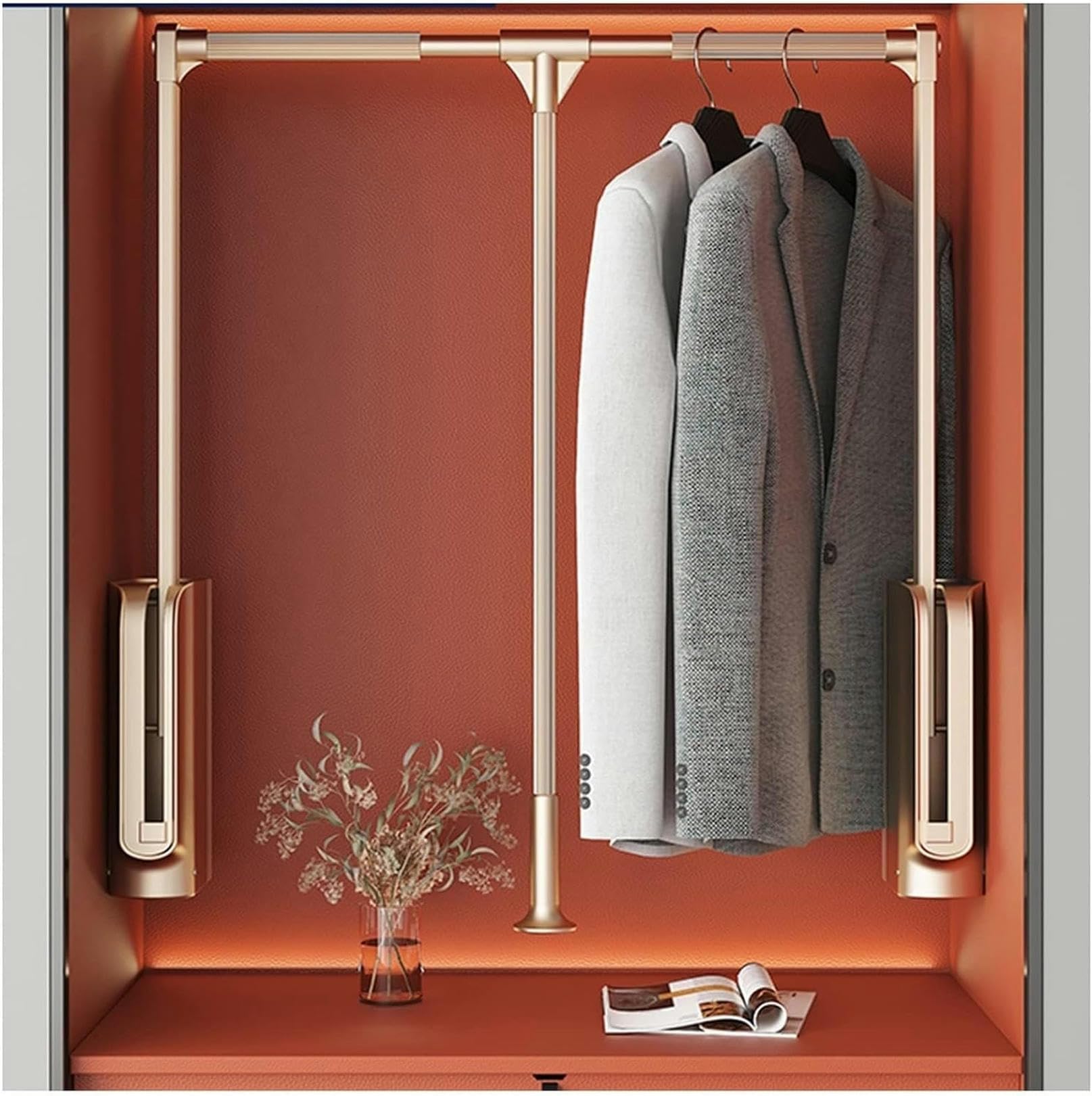 Tringle à vêtements relevable hydraulique pour armoire haute