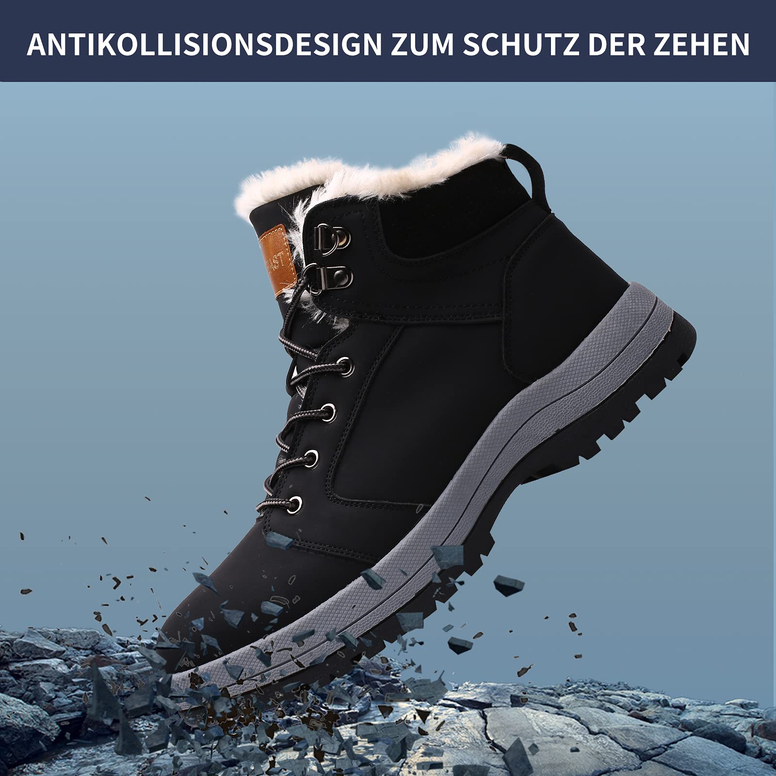 visionreast Ciepłe buty zimowe z podszewką, unisex, wodoszczelne, buty trekkingowe, buty zimowe, dla mężczyzn i kobiet, antypoślizgowe, sznurowane, do aktywności na świeżym powietrzu