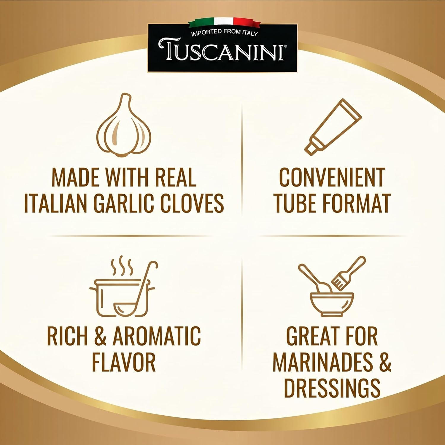 Tuscanini Italian Garlic Paste, 1.94 oz (12 Pack) |Made with Olive Oil | Just 3 Ingredients | Ready-to-Use Squeeze Tube for Cooking, Sauces, Marinades & Garlic Bread