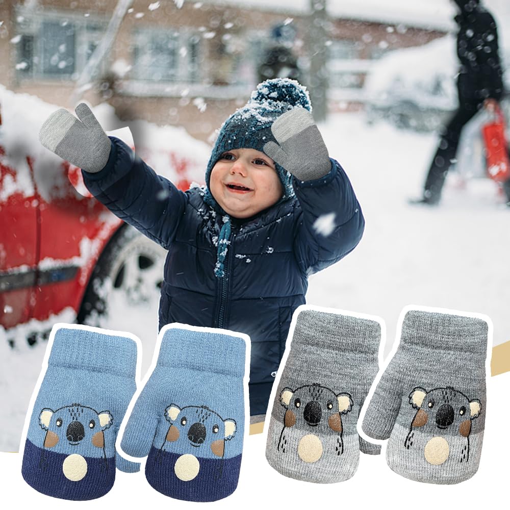 2 Paar Handschuhe Kinder 1-3 Jahre, Handschuhe Winter Fäustlinge Kinder, Winterhandschuhe Kinder, Cartoon Kinderhandschuhe, für Kinder Mädchen Jungen Spielen, Laufen, Skifahren Bedarf