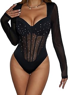 Women's Glitter Rhinestone Sweetheart Neck Contrast Mesh Sheer Sexy Long...