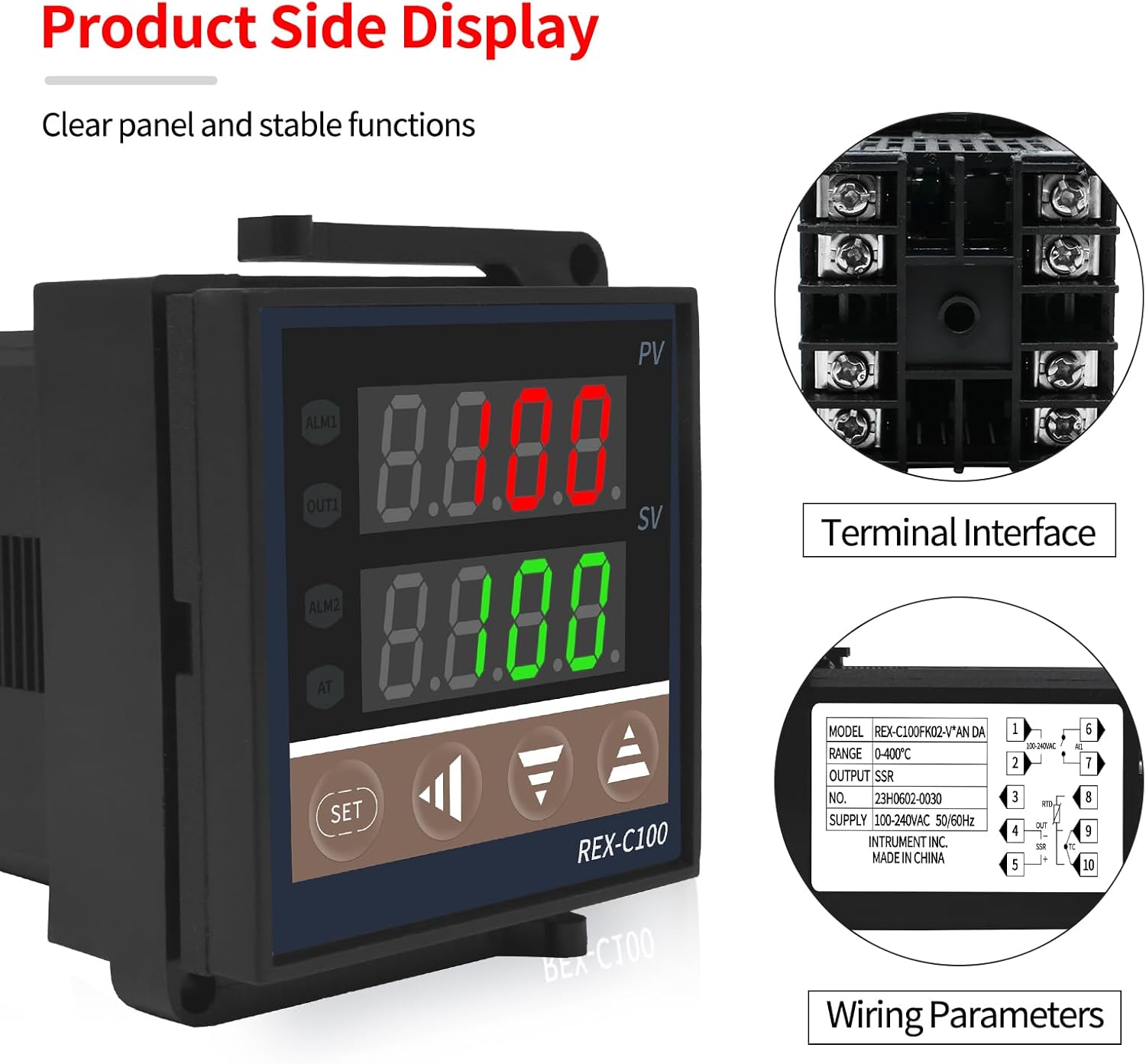 PID Temperature Controller Kit, High Voltage 100ACV to 240ACV, Comes with 40A DIN Rail SSR Relay with Radiator, K Type Thermocouple