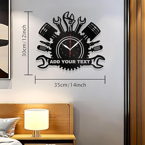 Miniatura 4 de Reloj de pared de garaje  Reloj de pared personalizado para taller de reparación de automóviles  Añade texto con nombre personalizado  Regalo para