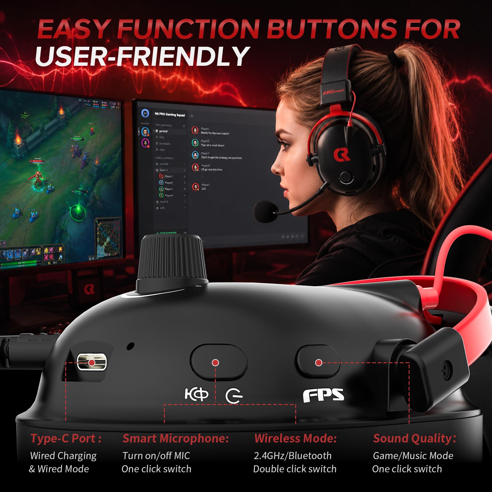 Kabelloses Gaming-Headset mit Ladestation für PC, PS4, PS5, XBOX