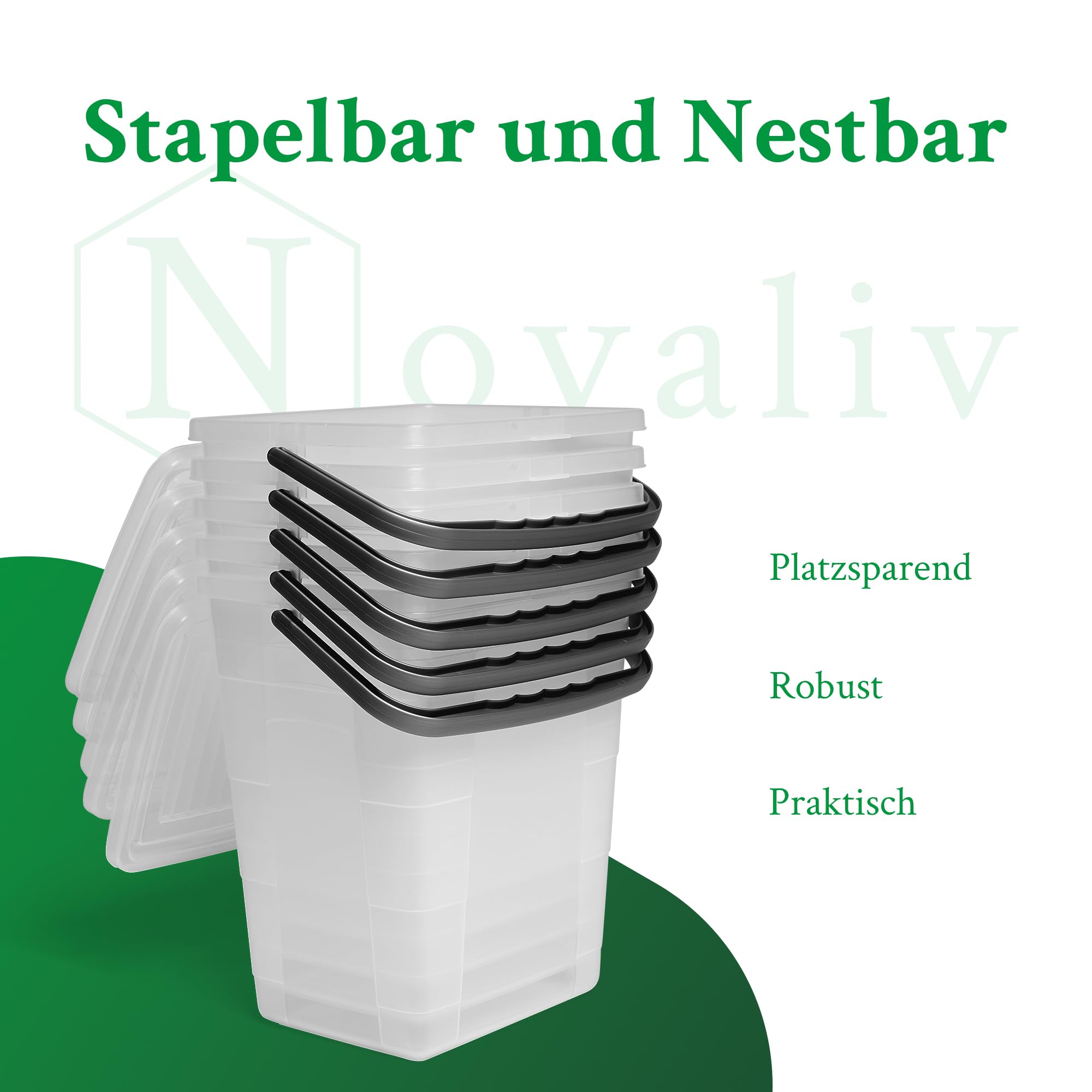 Novaliv 10x Waschmittelbox mit Deckel 7 Liter I Transparent I 23,5 x 18 x 26,5 cm I Box Waschpulver Aufbewahrungsbox mit Henkel Waschmittel Aufbewahrung Waschmittelbehälter Waschpulverbehälter