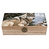 AQRJKHD Wooden Storage Box Snow Mountain Wild Wolf Container with Hinged Lid And Front Clasp Keepsake Box Natural Wood Case Storage Jewelry Box Cabinet Organizers Containers for Crafts Art Hobbies