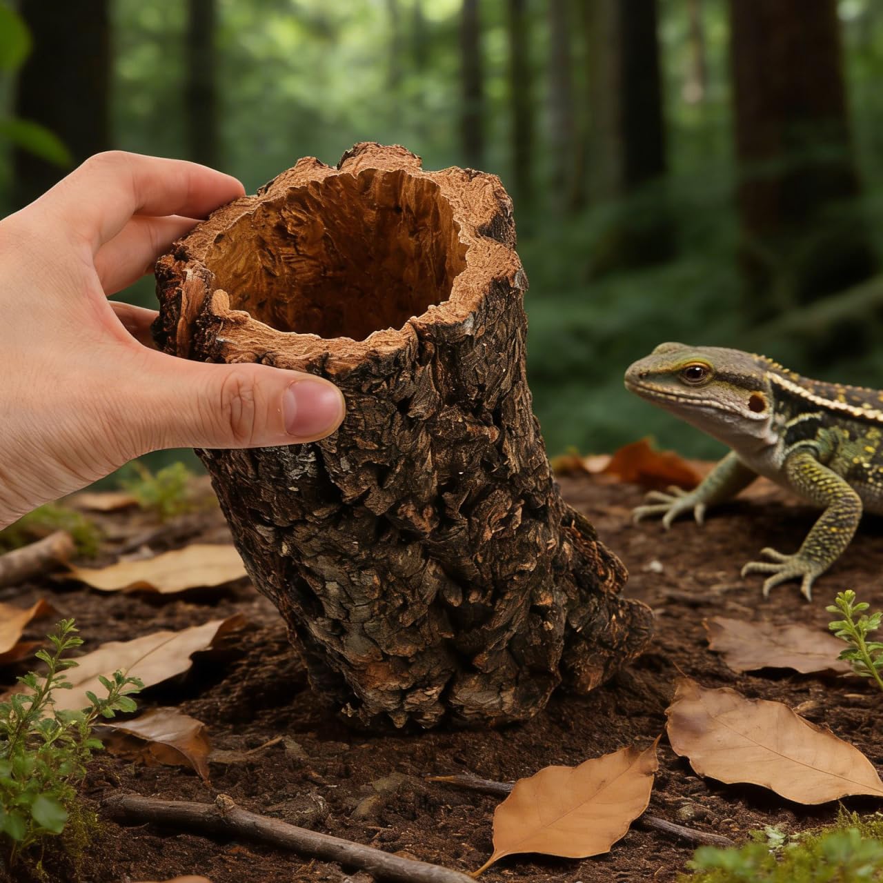 Didiseaon Korkröhre Terrarium Deko: Baumstamm Reptilienversteck Aus Holz Höhle für Kletterplattform Haustierversteck für Leopardgecko, Schlange Reptilien Terrarienunterstand Dekoration