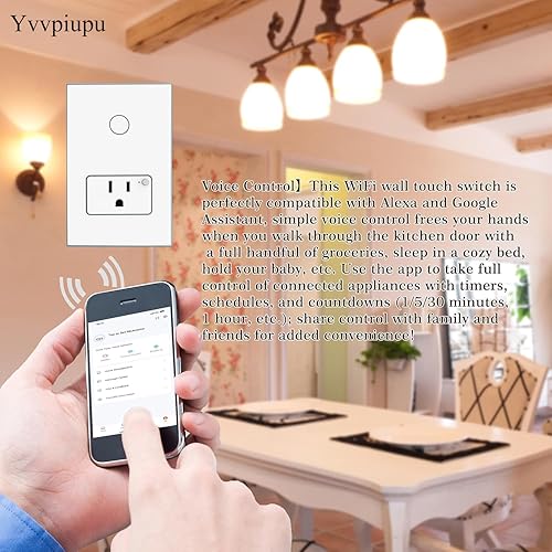 Miniatura 2 de Interruptor de luz inteligente, requiere cable neutro, interruptor táctil de pared WiFi de 2.4 GHz compatible con Alexa, interruptor de luz estándar
