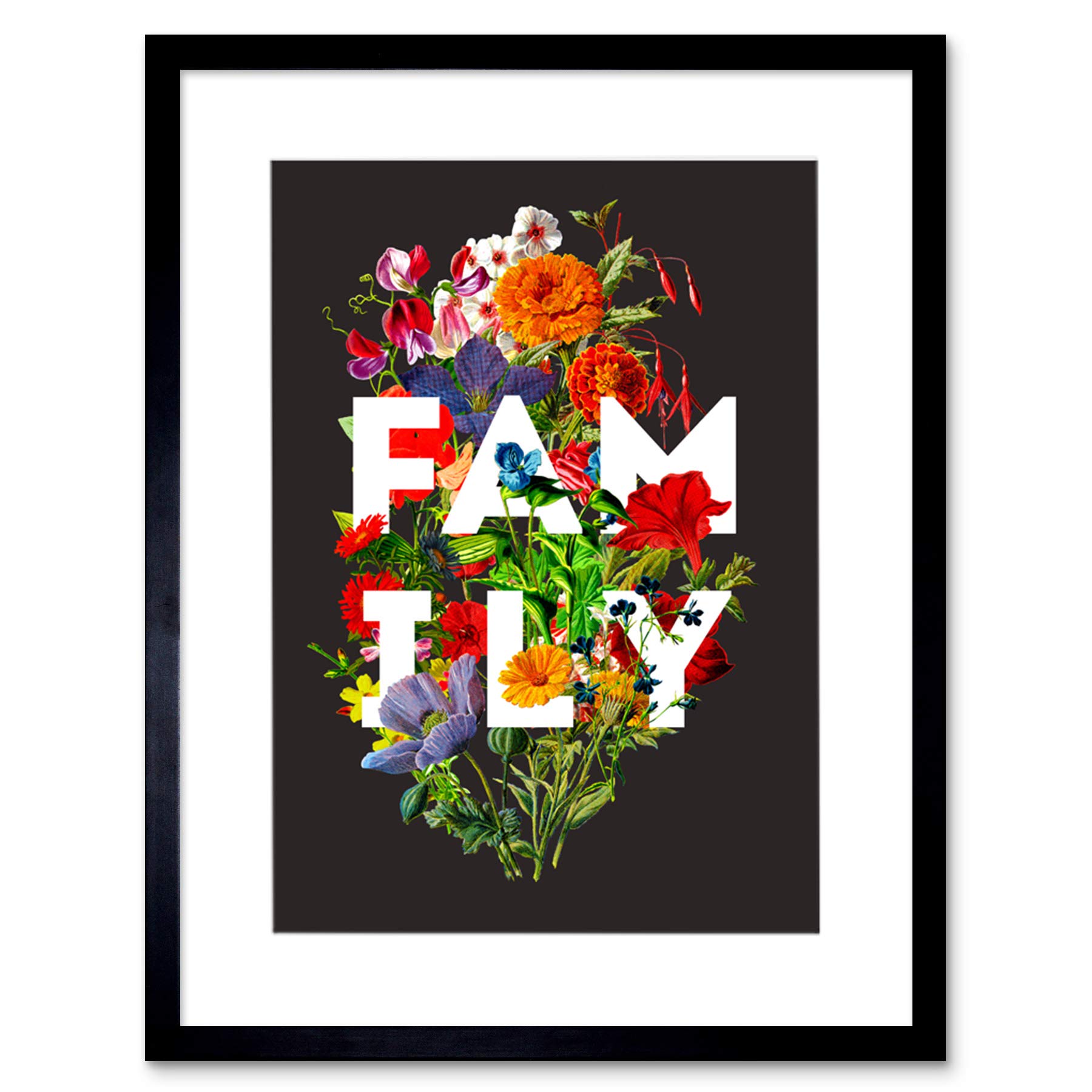 Wee Blue Coo Floral Layered Quote Family Artwork Framed Wall Art Print 12X16 Inch