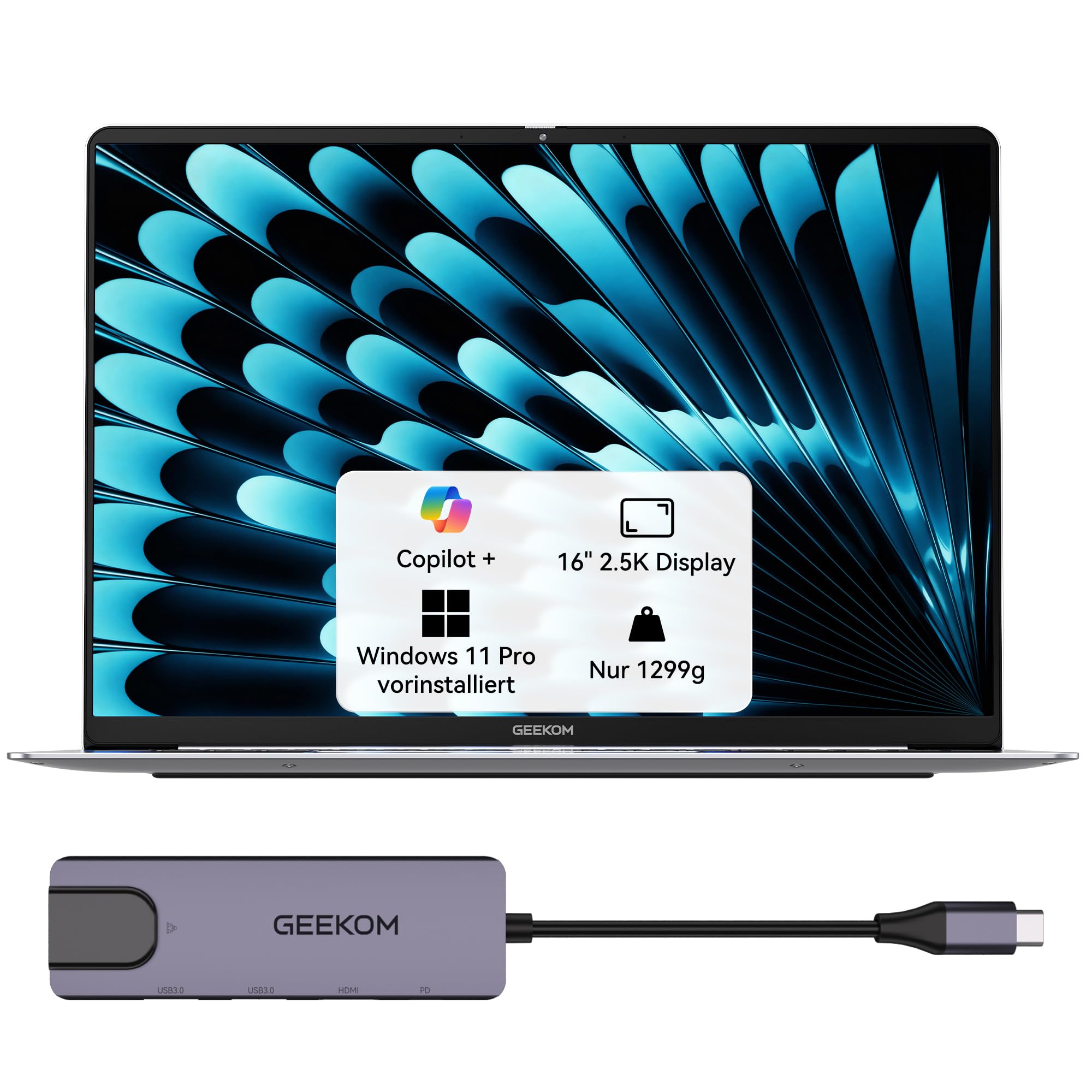 GEEKOM GeekBook X16 Pro Laptop, 1299g Metal Casing, 16 Inch 2.5K, Intel Core Ultra 9-185H, 32GB LPDDR5x 7500MT/s, 2TB SSD, USB4, Fingerprint Sensor, DTS:X Ultra, up to 17h Battery, Copilot, Windows 11 - 2