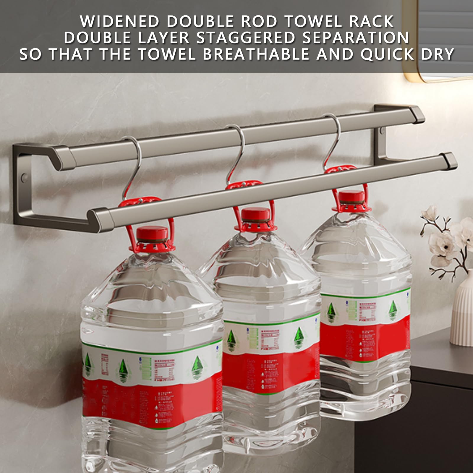 Ribelli Handdoekhouder zonder boren, zuignapdesign, dubbele