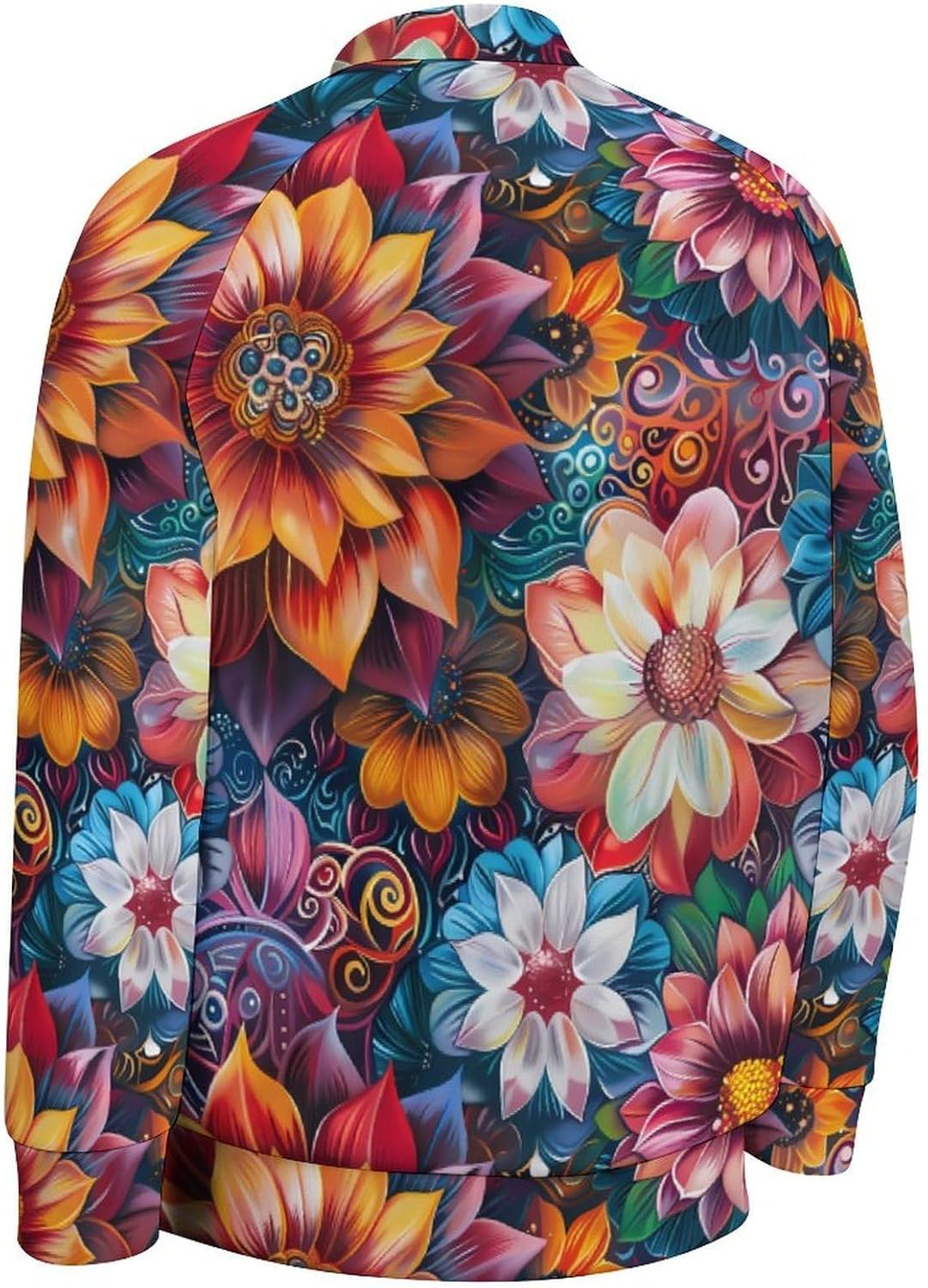 Colorful Floral Mandala Novelty Men's Baseball Jackets Causal Sweatshirt Button Top Long Sleeve Coat