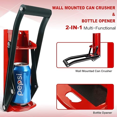 Miniatura 3 de Trituradora de latas de metal de 16 onzas, trituradora de pared resistente para seltzer de aluminio, refrescos, latas de cerveza y botellas para
