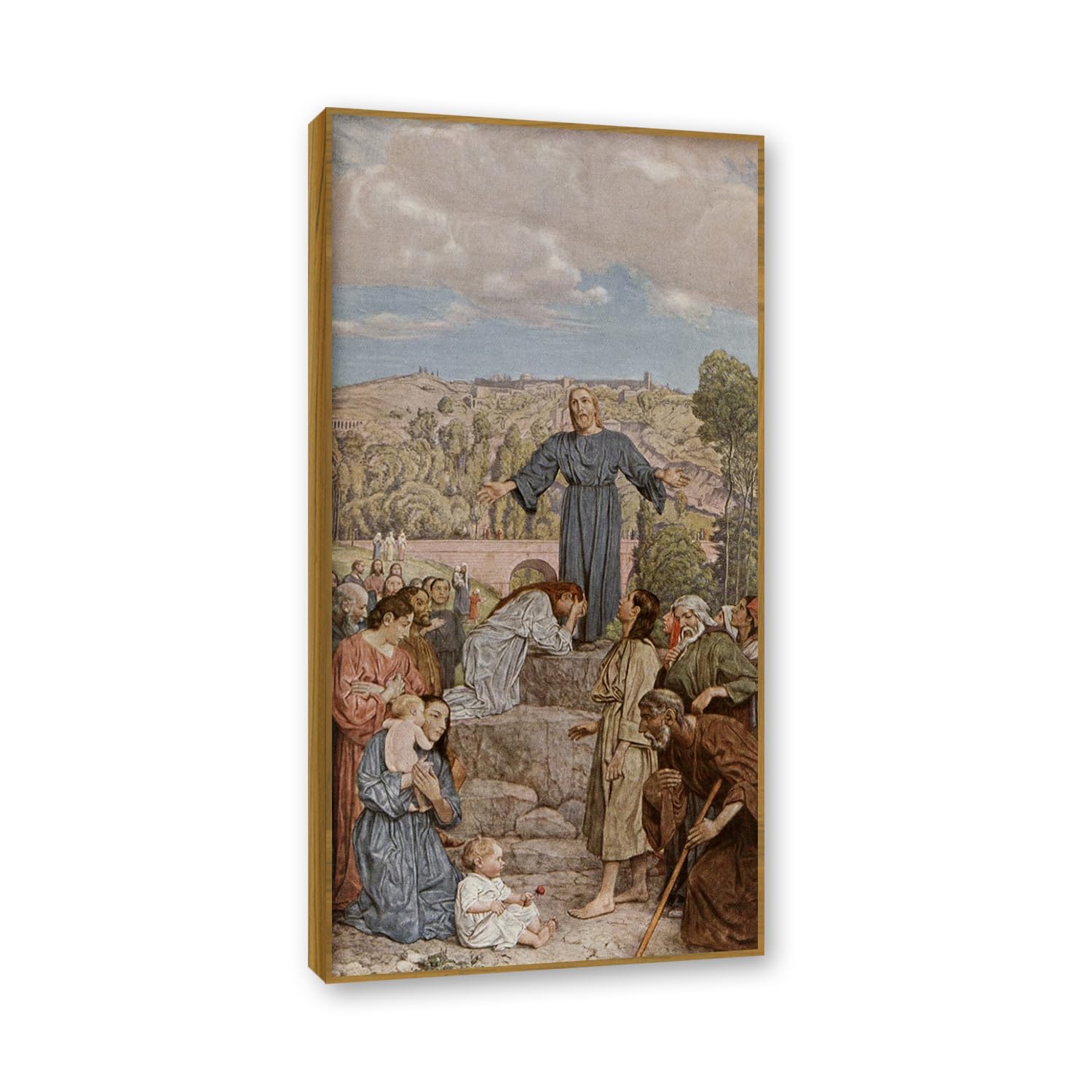 NHLDZYH Teak Frame. Hans Thoma Style Canvas Wall Art - (Untitled 27), German Romantic Realism Painting with Symbolic Nature, Rustic Country Home Decor. 60x120cm-23.7x47.3in