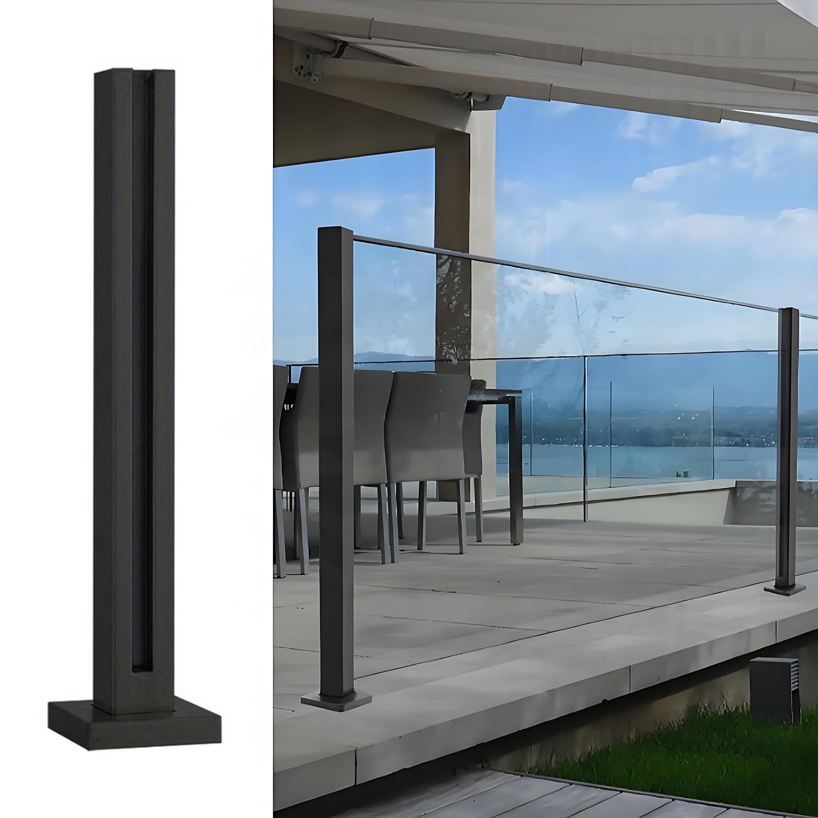 Zestaw szklanych balustrad balkonowych ze stali nierdzewnej, 304 słupki, do wewnątrz i na zewnątrz, szklana balustrada, wysokość 95 cm, kompletne akcesoria do pokładów (czarno-średnia)